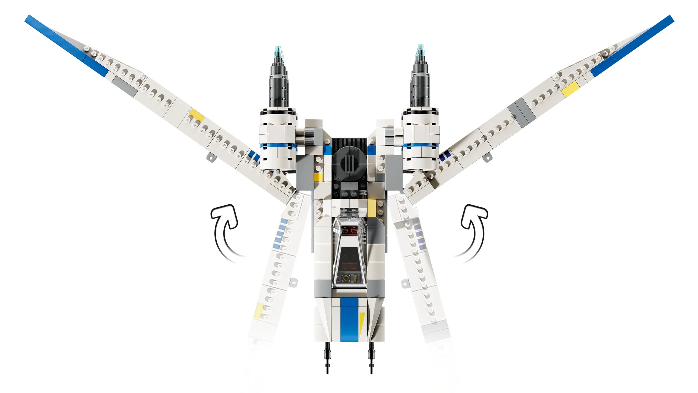 U-wing cu aripile mobile, vedere de sus. Construcție detaliată LEGO Star Wars.