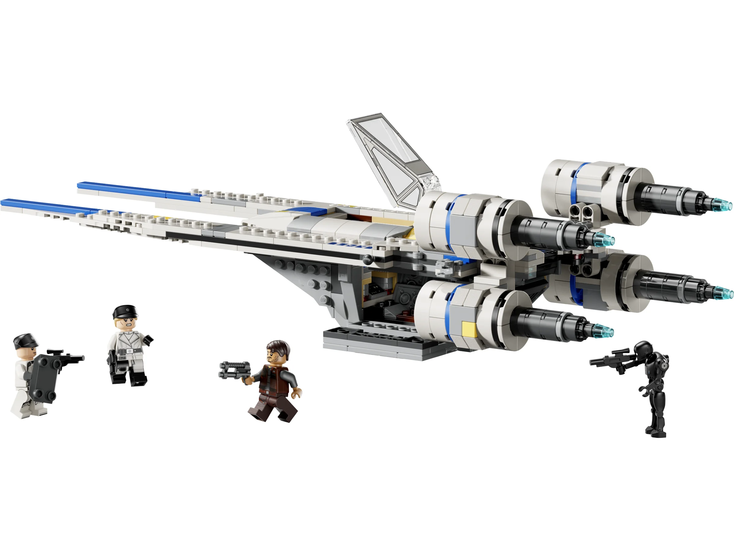 U-wing Starfighter Rebel și minifigurinele personajelor Star Wars. Model detaliat al navei.