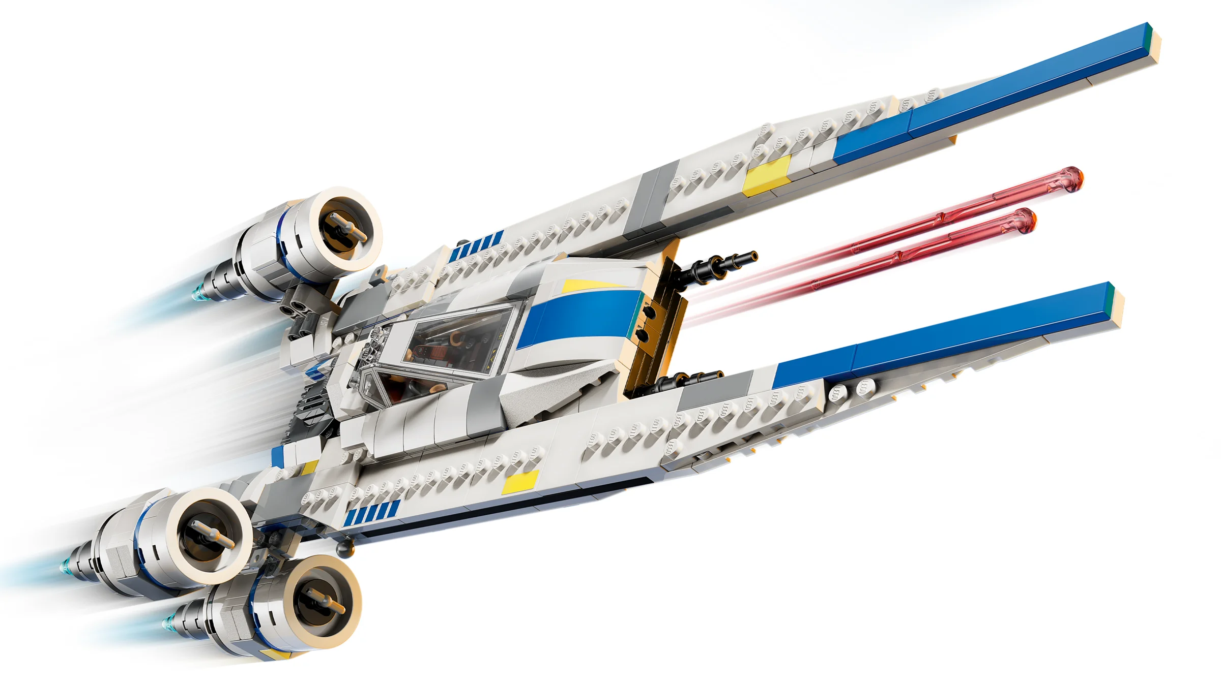 Imagine cu U-wing Starfighter în zbor, detaliată, cu schema de culori gri și albastră.