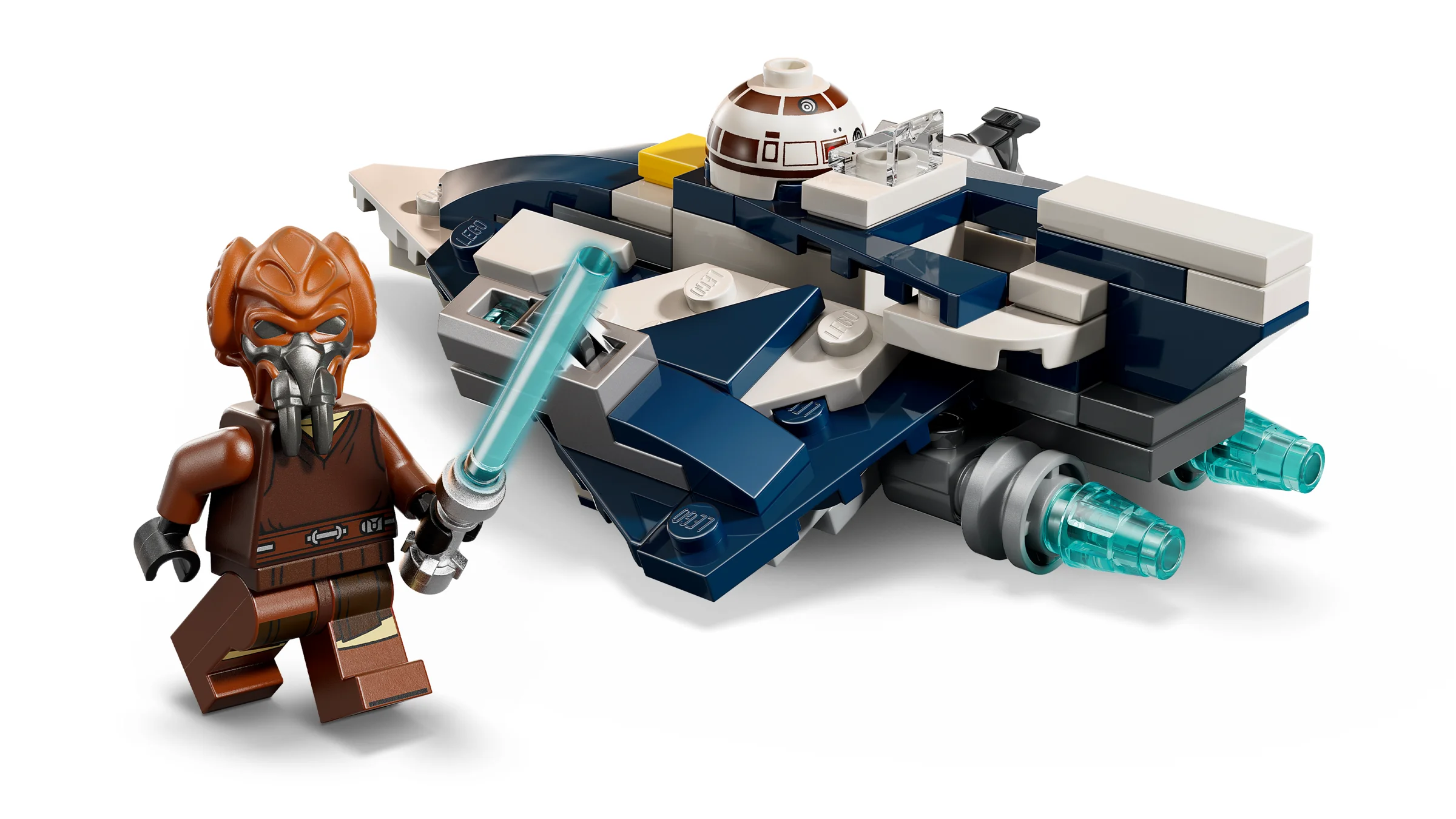 Imagine cu setul LEGO 75400 Plo Koon's Jedi Starfighter Microfighter complet asamblat.