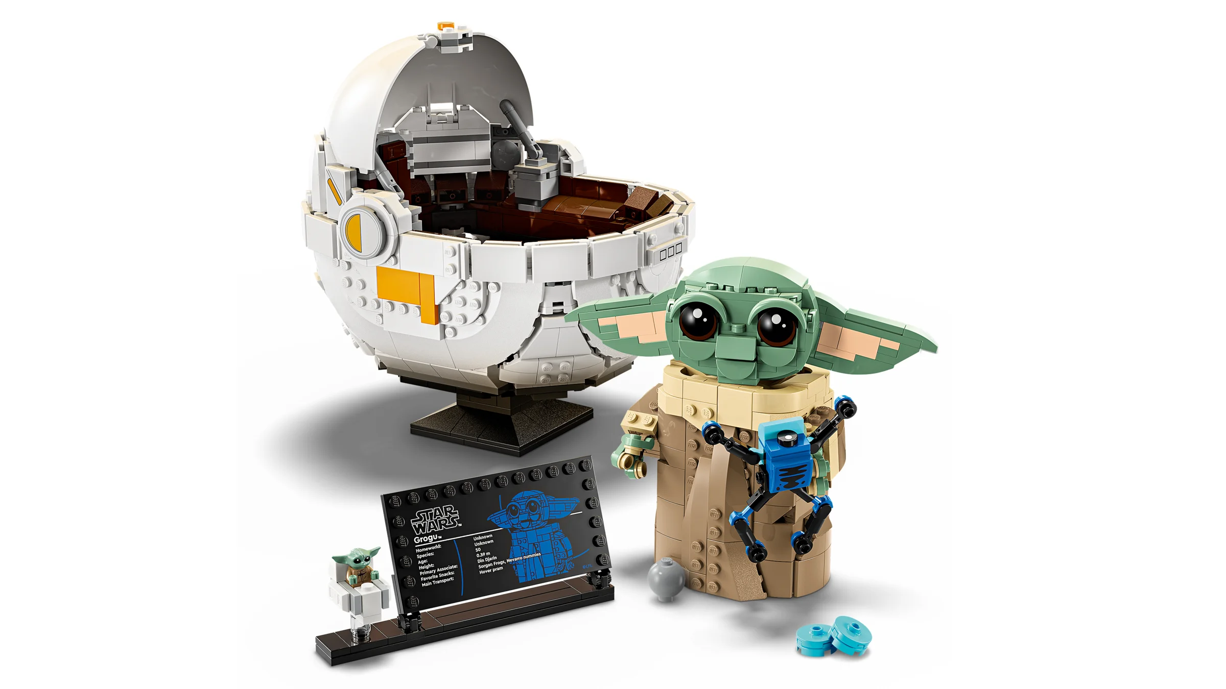 Imagine cu setul LEGO Grogu cu Hover Pram. Detalii precise, ideal pentru fanii Star Wars.