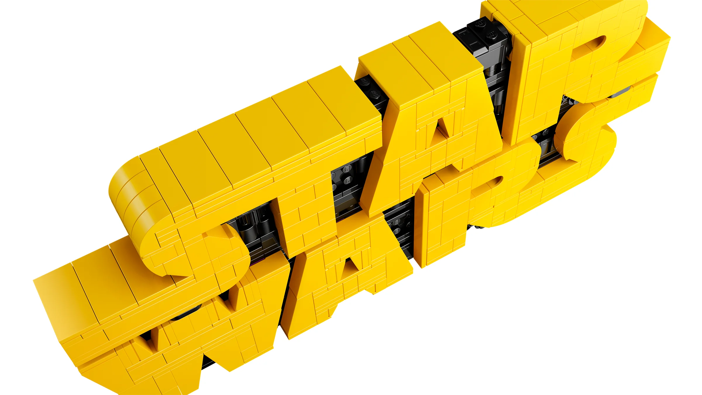 O imagine detaliată a logo-ului Star Wars construit din cărămizi LEGO galbene.