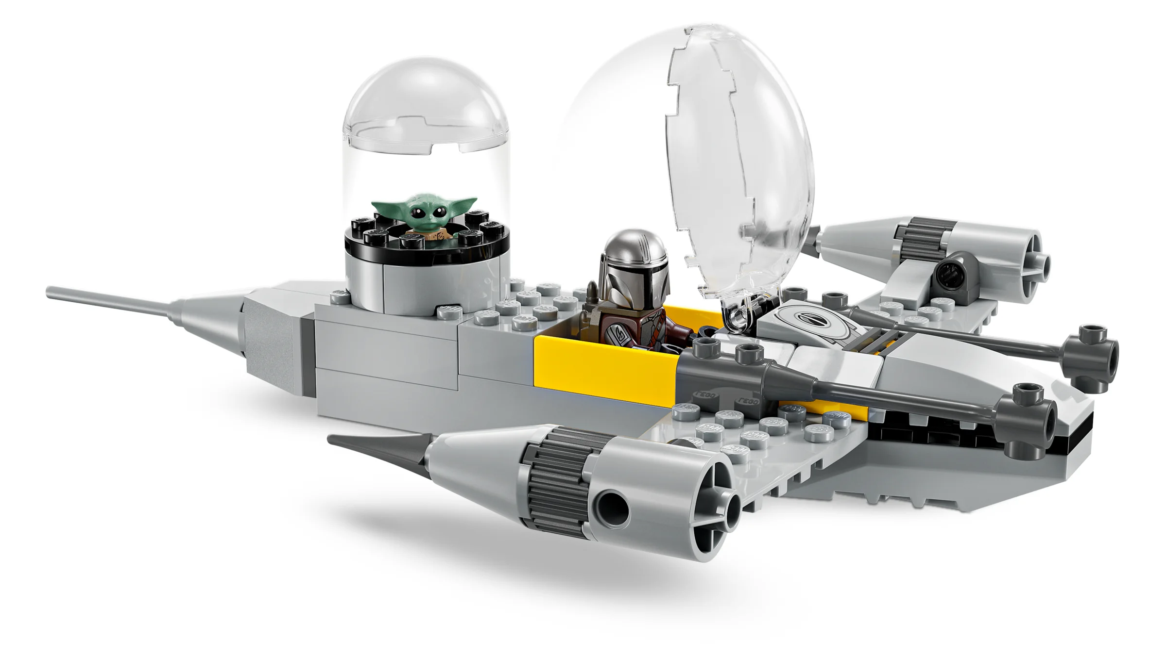 Nava spațială N-1 Starfighter LEGO din Star Wars cu Mando și Grogu.