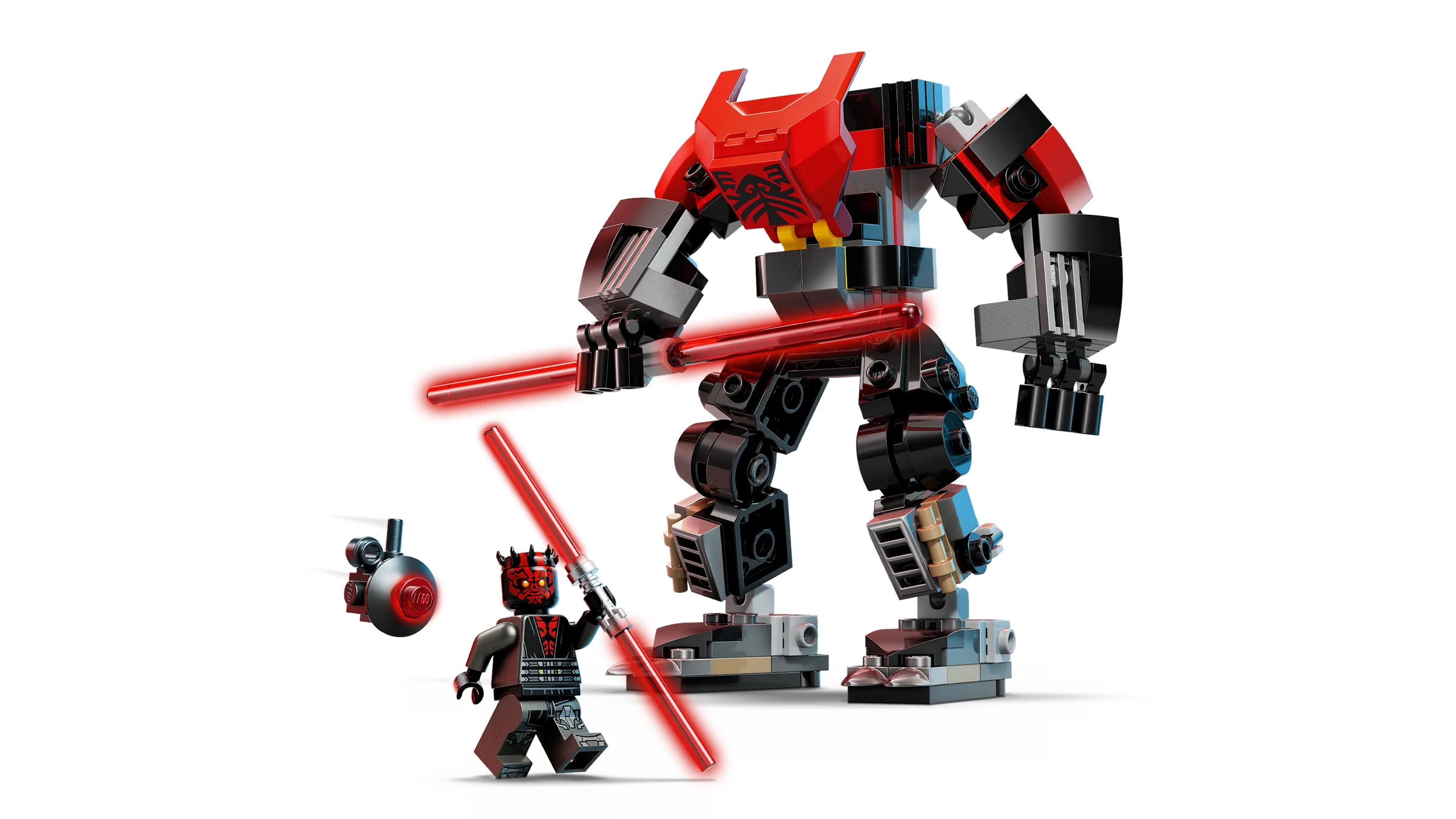 Imagine cu Darth Maul Mech LEGO, setul 75411. Include minifigurina și drona.