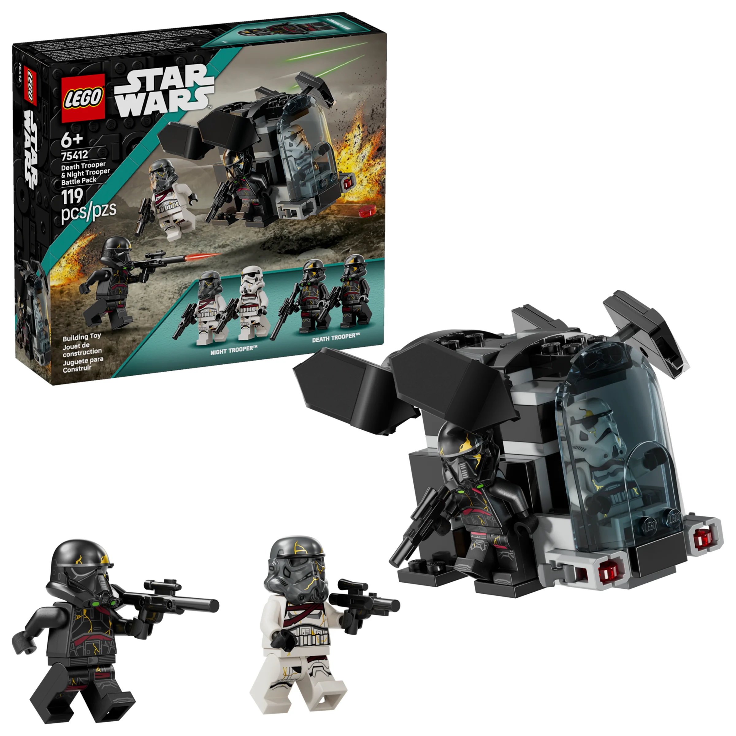 Imagine cu cutia setului LEGO 75412 și modelul asamblat, cu minifigurinele incluse.
