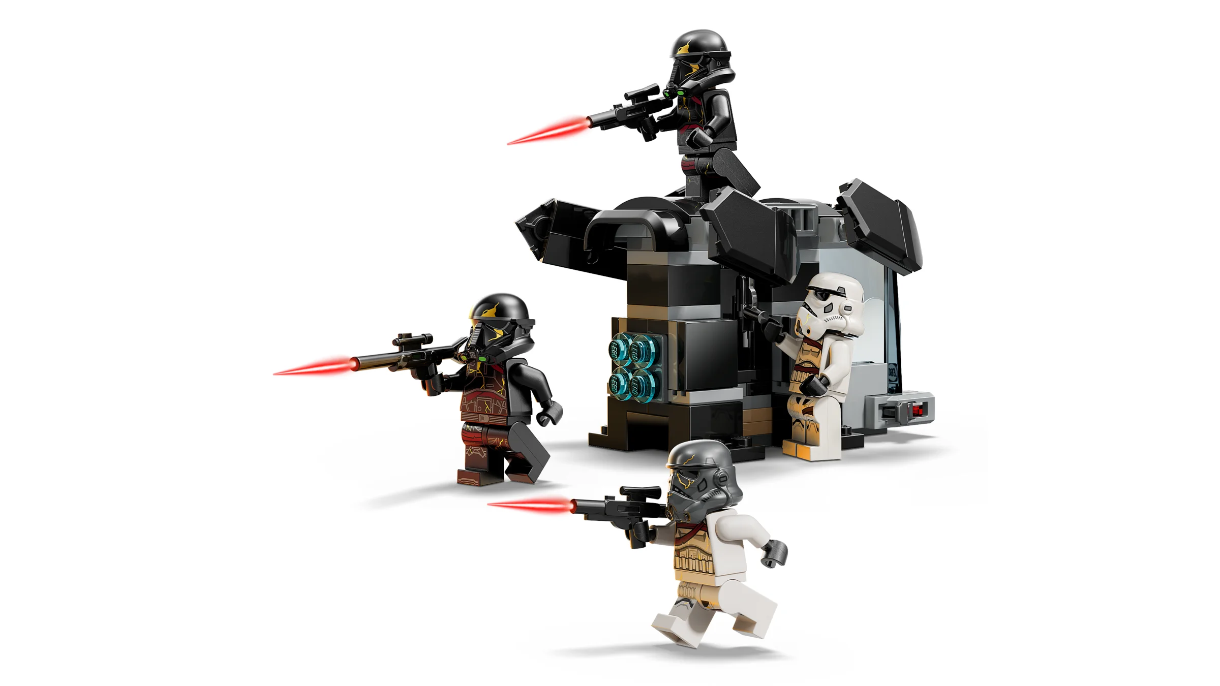 Imagine cu minifigurinele Death Trooper și Night Trooper cu arme și platformă de luptă.