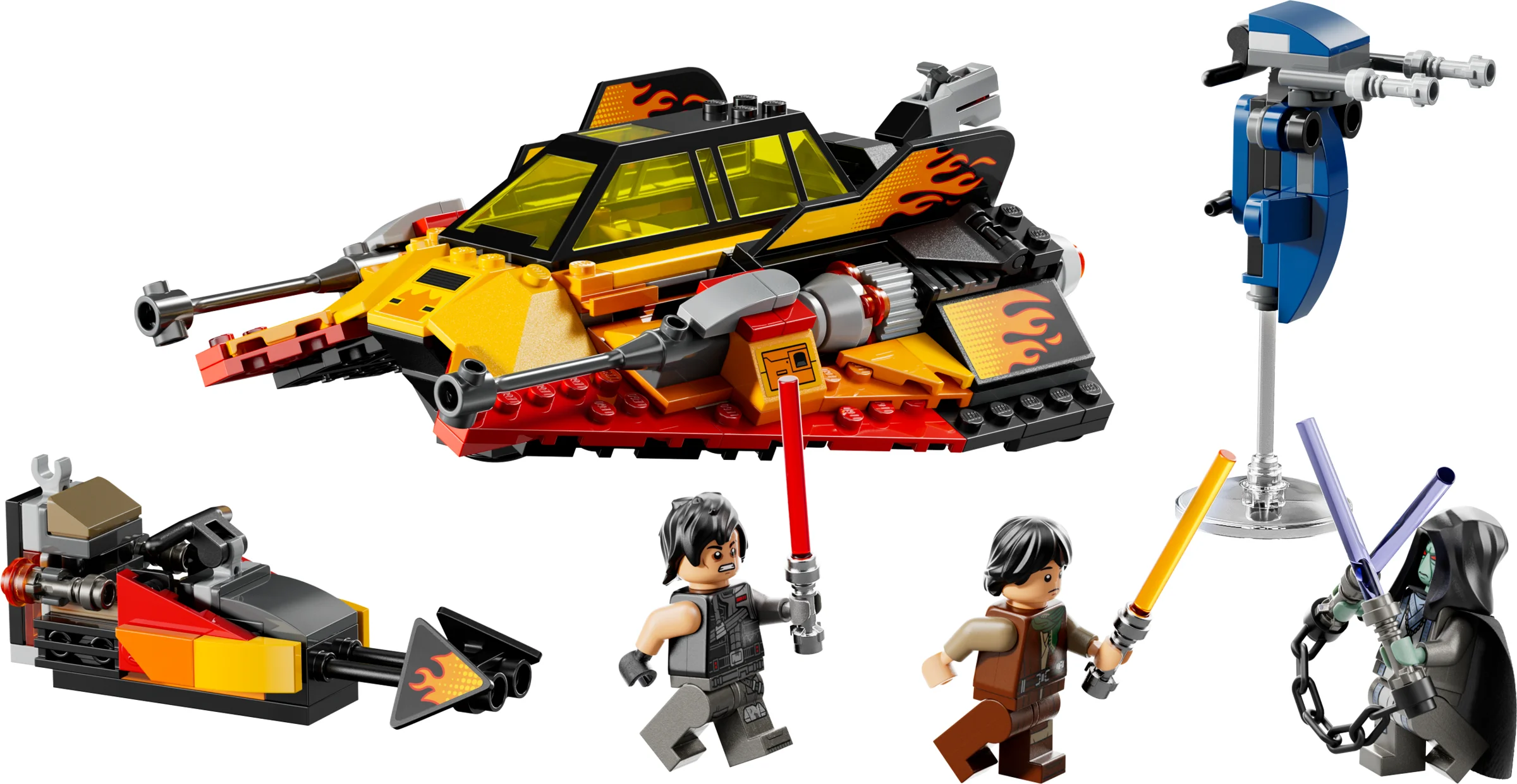 Imagine cu snowspeeder-ul LEGO 75414, minifigurine și vehicule. Set detaliat Star Wars.