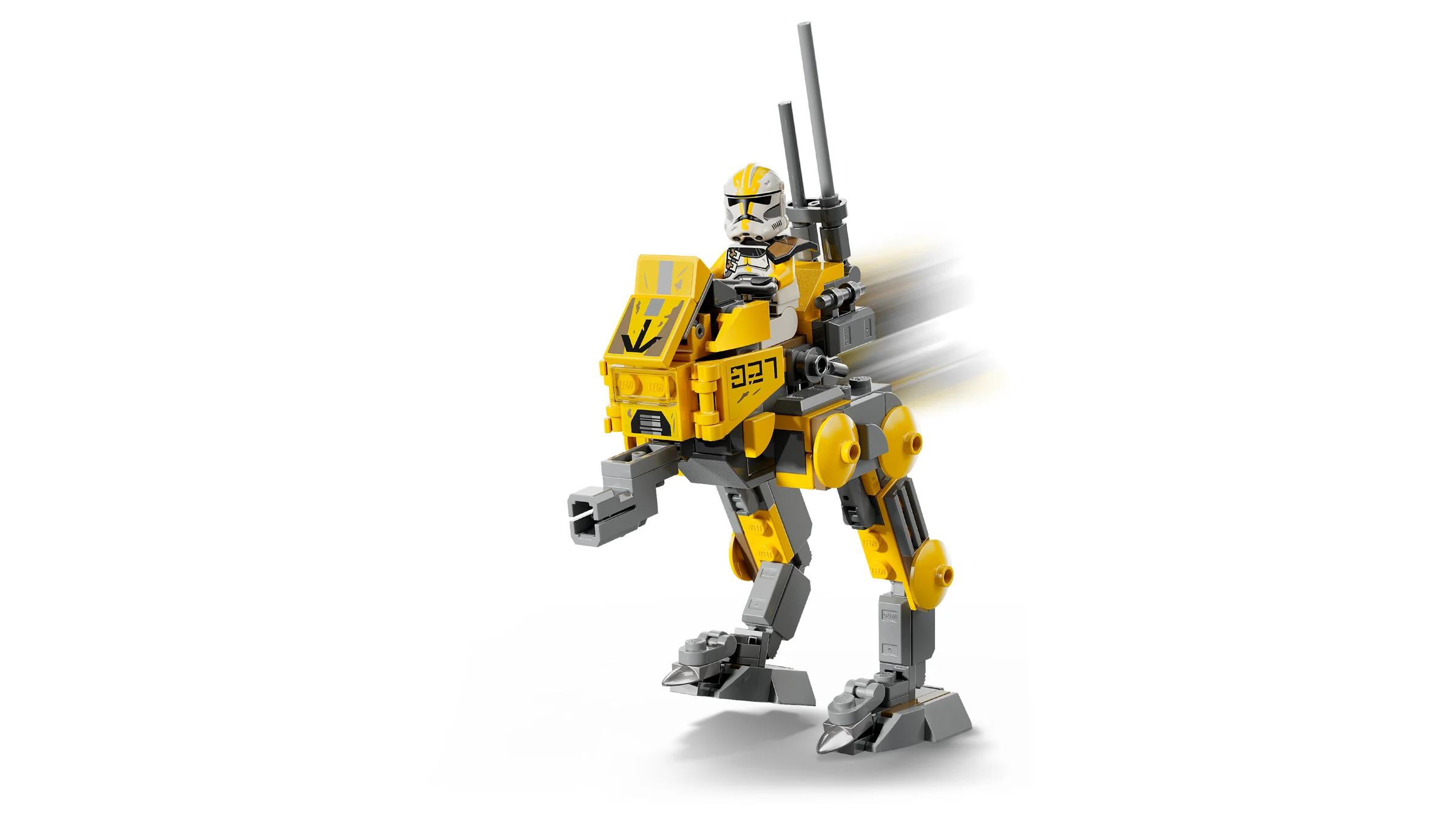 Imagine cu AT-RT-ul LEGO din setul 75431 și o minifigură Clone Trooper din Corpul 327.