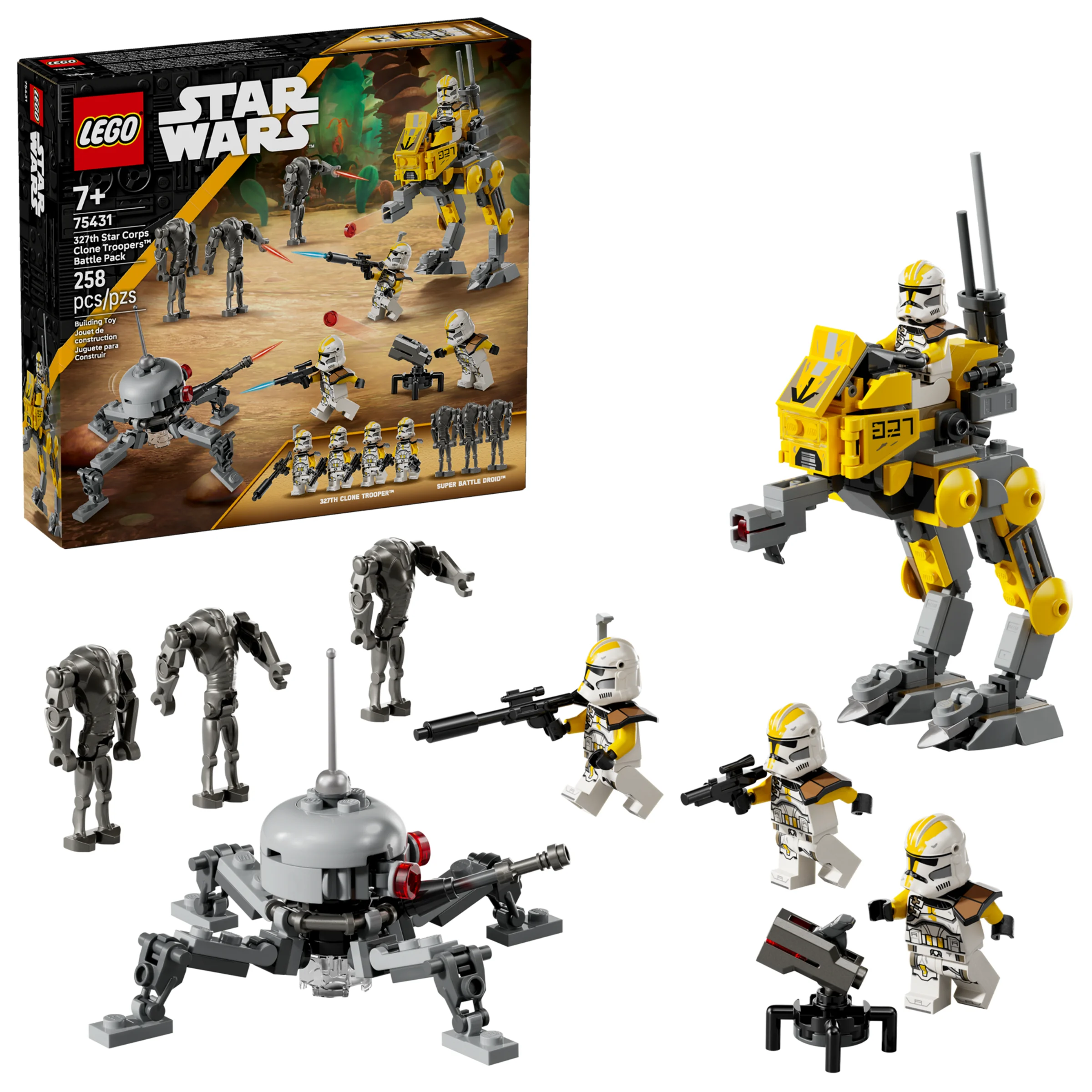 Imagine cu setul LEGO Star Wars 75431, incluzând minifigurinele și vehiculele construibile.