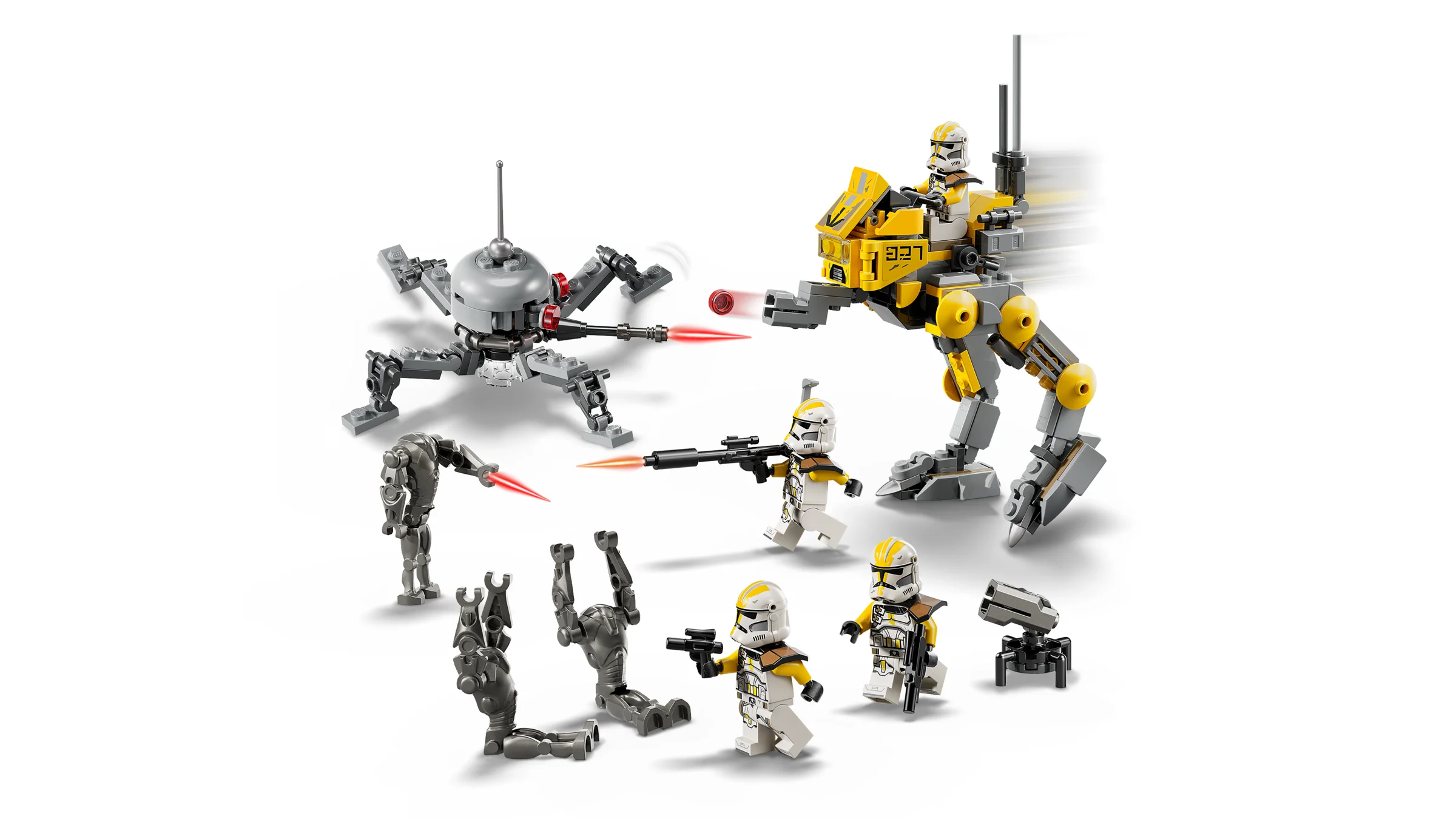 Imagine cu trupele clona 327 și vehiculele de luptă ale pachetului LEGO Star Wars.