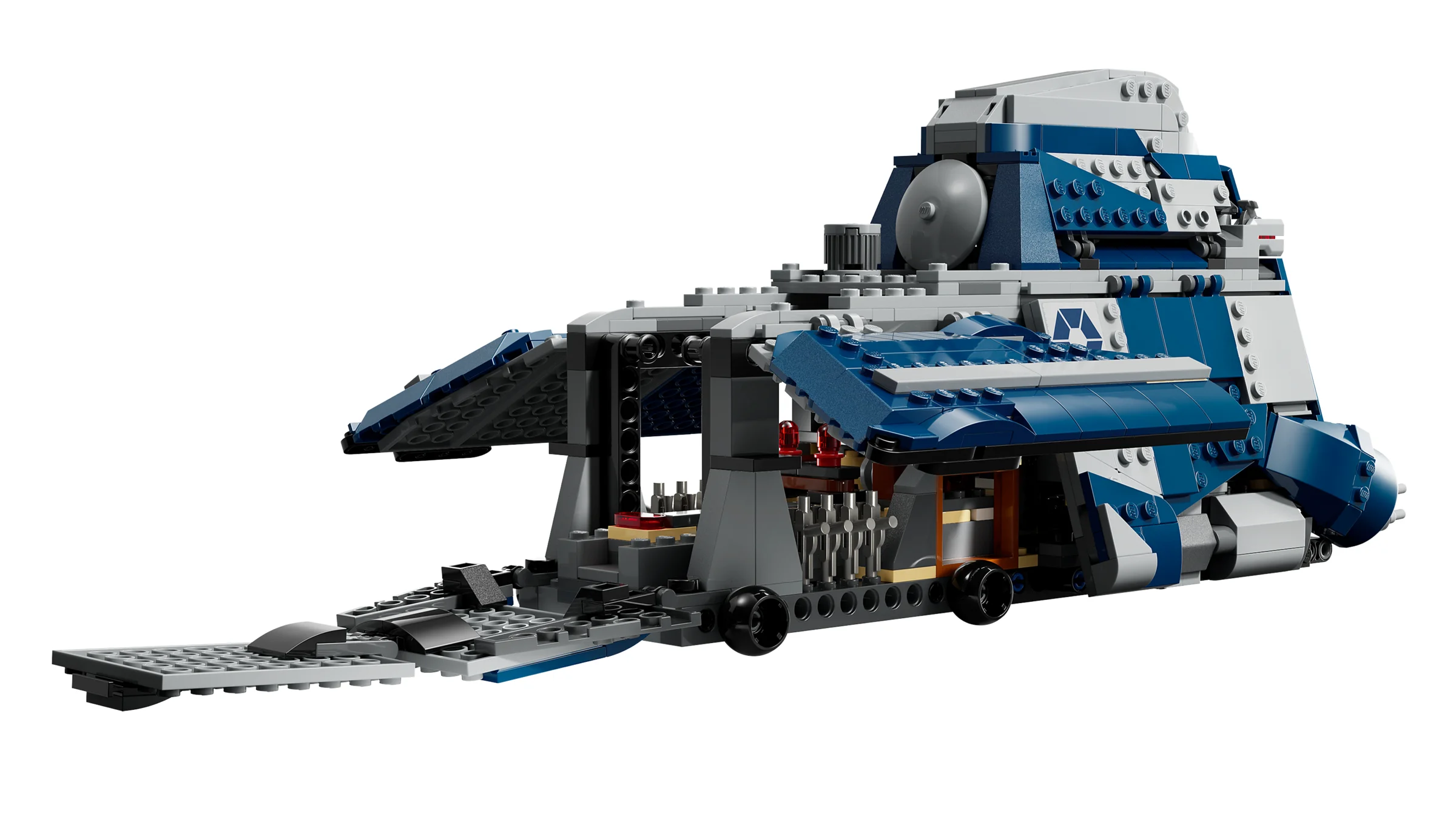 MTT-ul separatist LEGO Star Wars 75435, cu panoul frontal deschis, arătând interiorul.