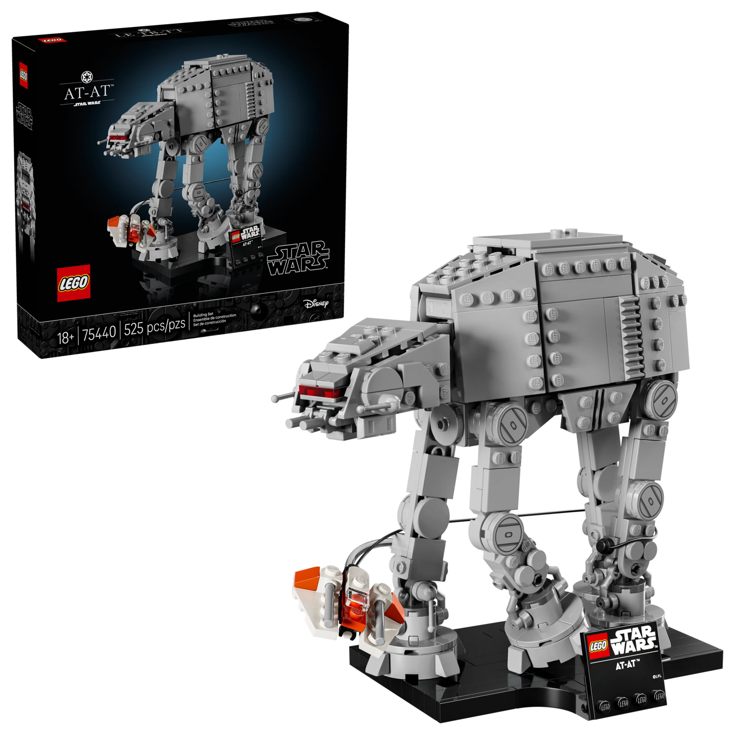 Imagine cu modelul LEGO AT-AT 75440 și cutia, ideală pentru prezentare detaliată.