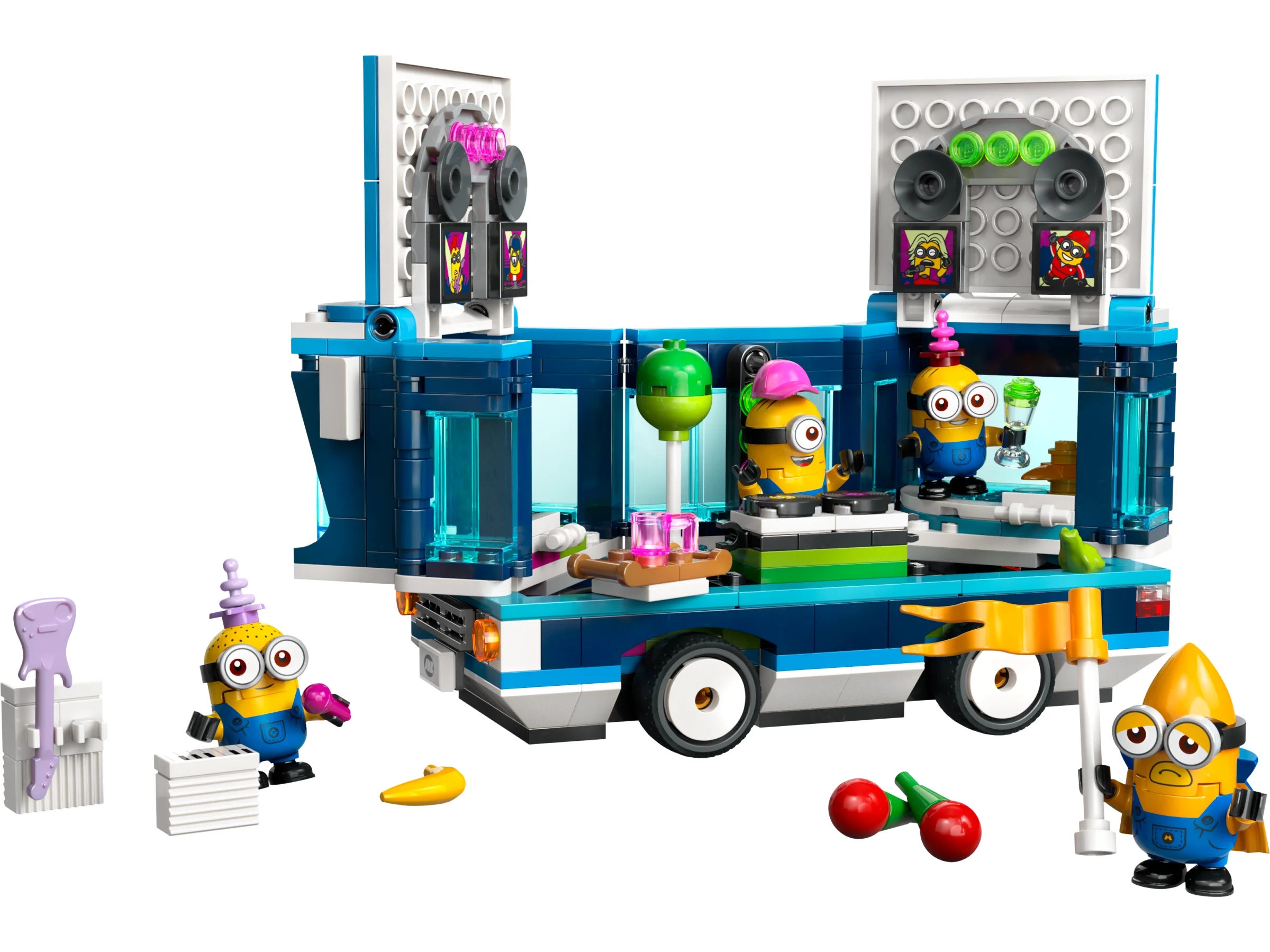 Imagine cu autobuzul muzical al Minionilor, setul 75581. Distracție și muzică garantată!
