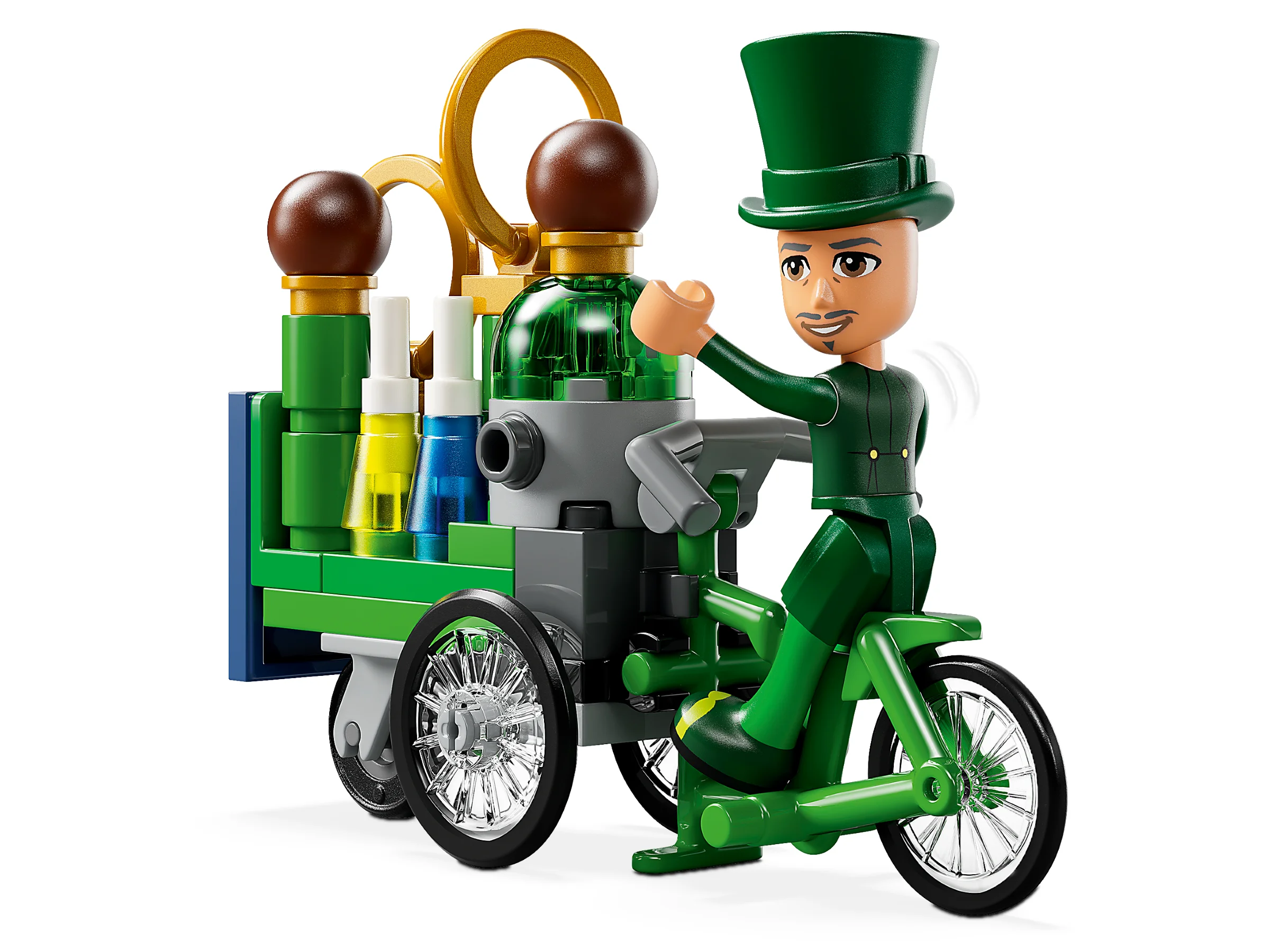 Imagine cu vrăjitorul din Oz pe triciclu, din setul LEGO Emerald City.