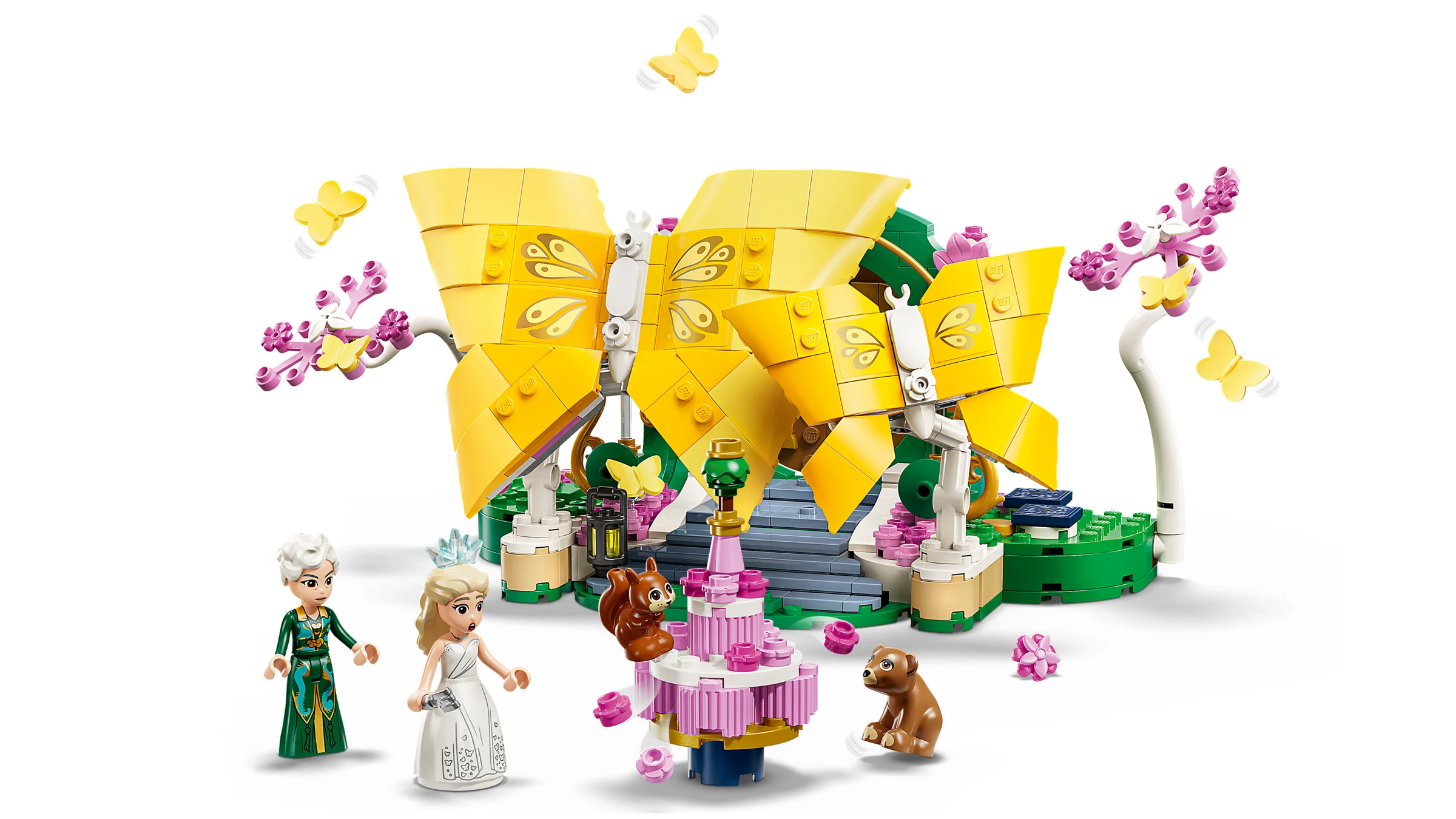 Imagine cu setul LEGO 75688, Nunta Glindei, cu minifigurine și decor detaliat.