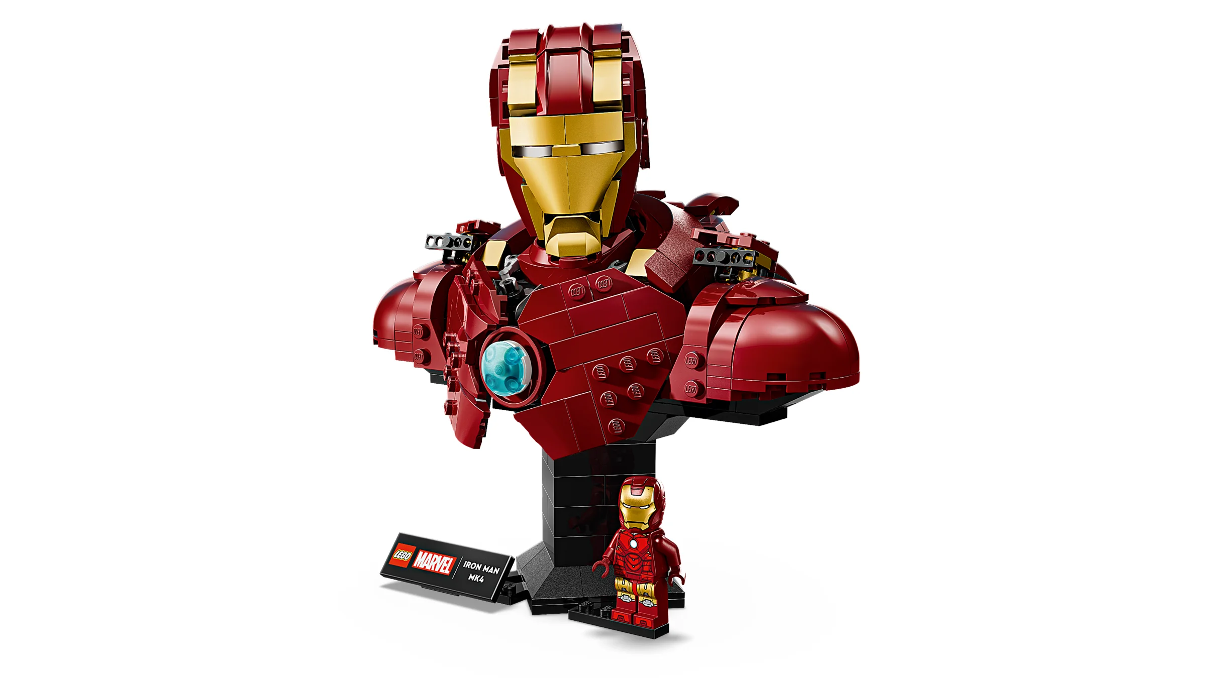 Bustul LEGO Iron Man MK4 este detaliat și impresionant. Un set perfect pentru fani!