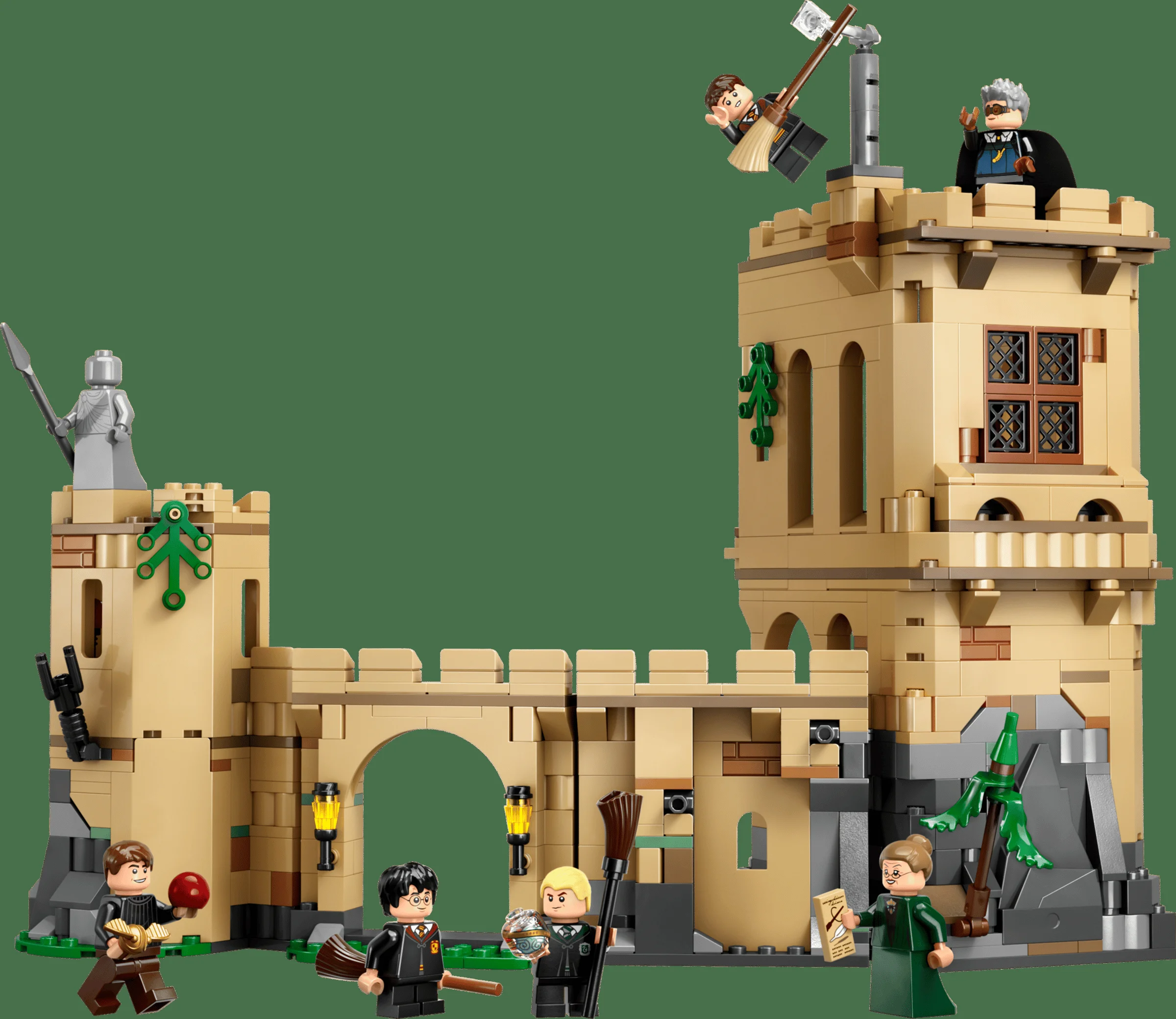 Imagine cu Castelul Hogwarts din LEGO și minifigurinele Harry Potter.