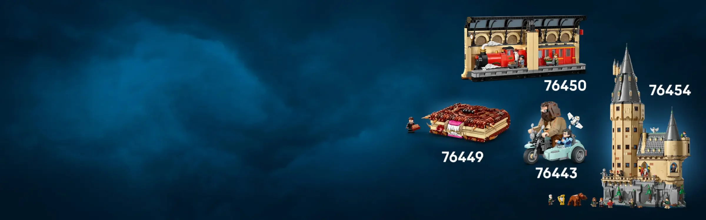 Diverse seturi LEGO Harry Potter, inclusiv Hogwarts Express și Castelul Hogwarts.