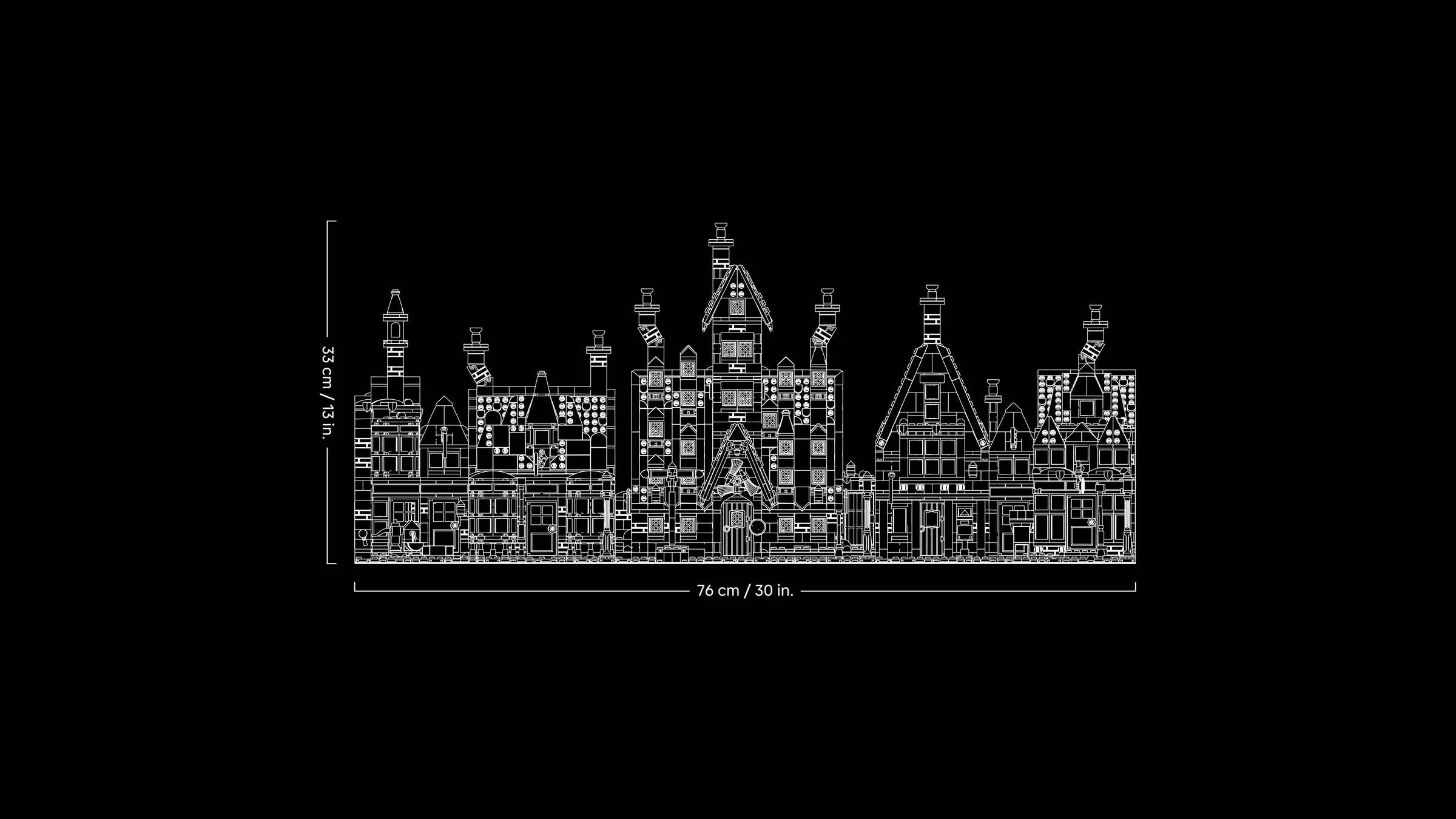 Dimensiunile modelului Hogsmeade: 76 cm lungime și 33 cm înălțime.
