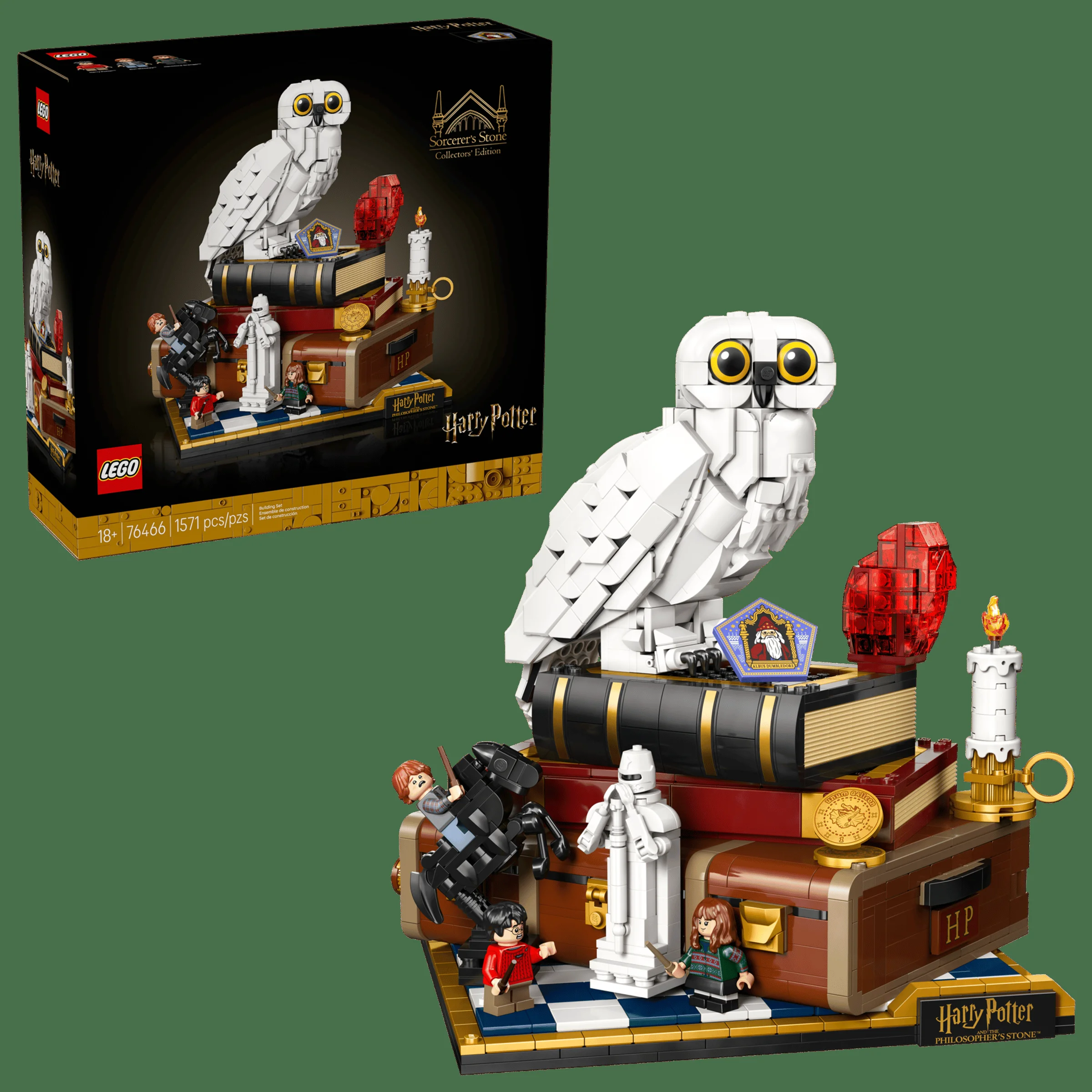 Imagine cu setul LEGO 76466, Piatra Filozofală - Ediție de colecție, detaliind modelul și cutia.
