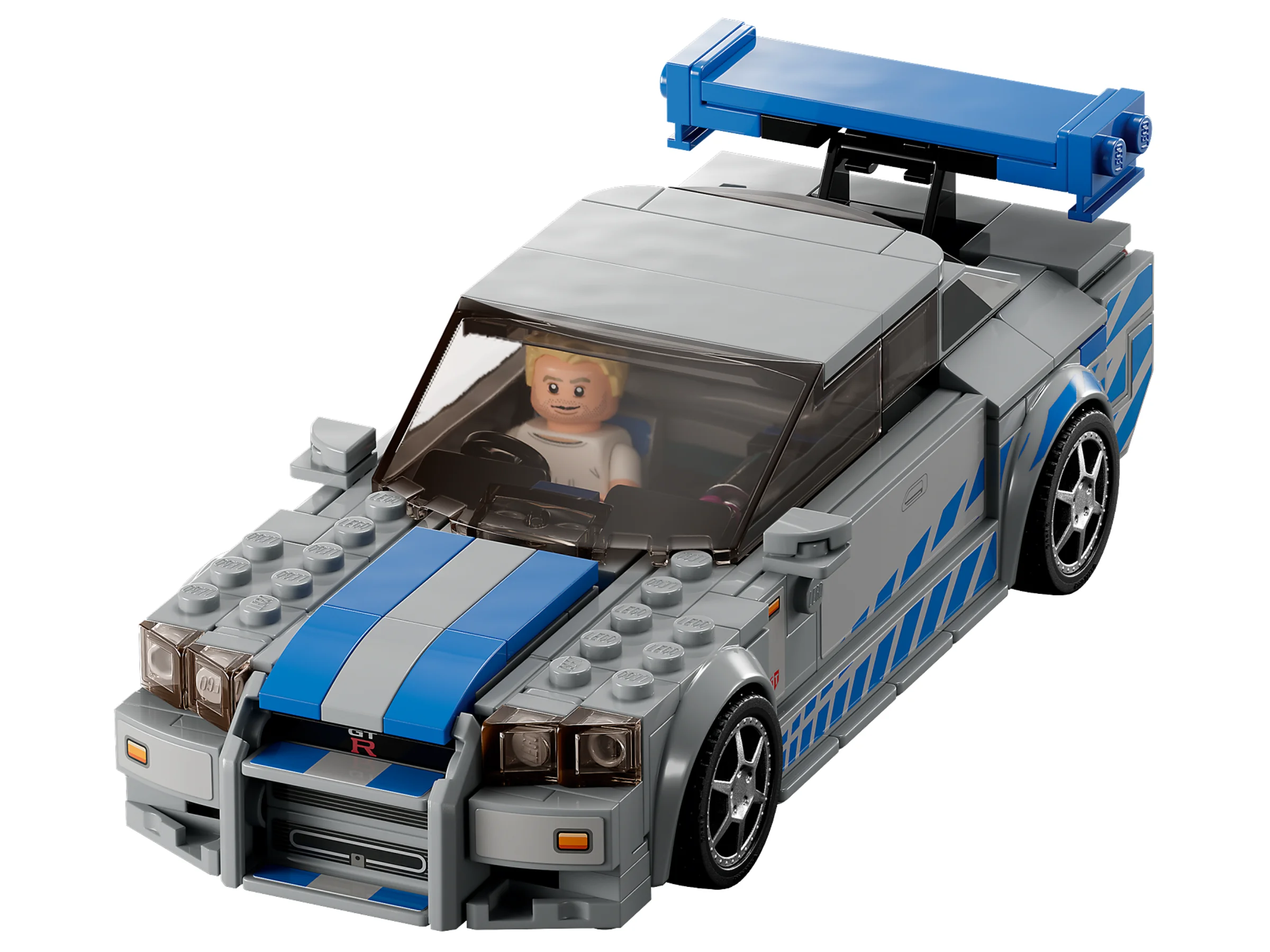 Imagine cu mașina Nissan Skyline GT-R (R34) din setul LEGO 76917, detaliată și atractivă.
