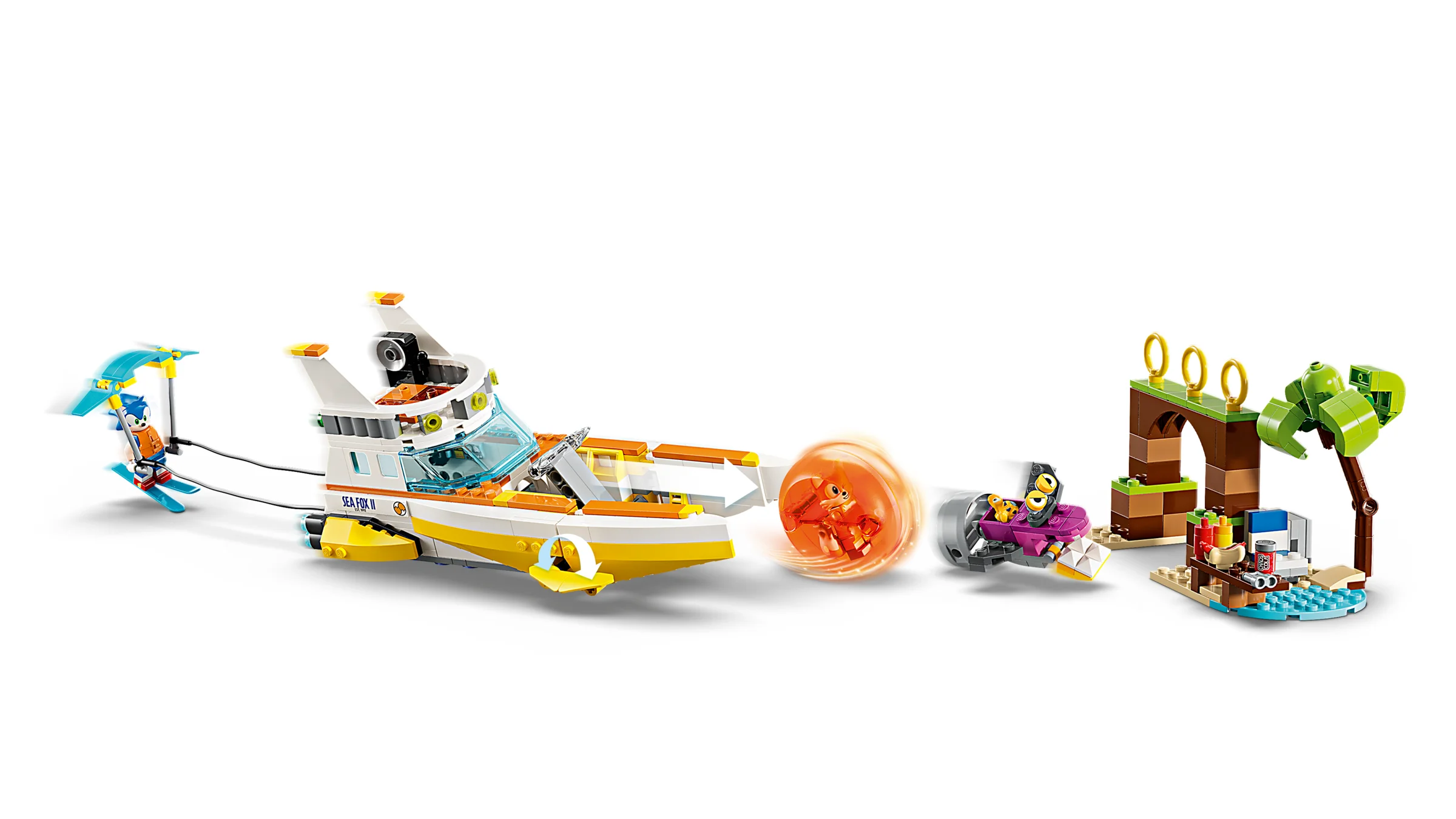 Setul LEGO 76997 include barca lui Tails, o capsulă Badnik, inele și o zonă de plajă. Aventură sonică garantată!