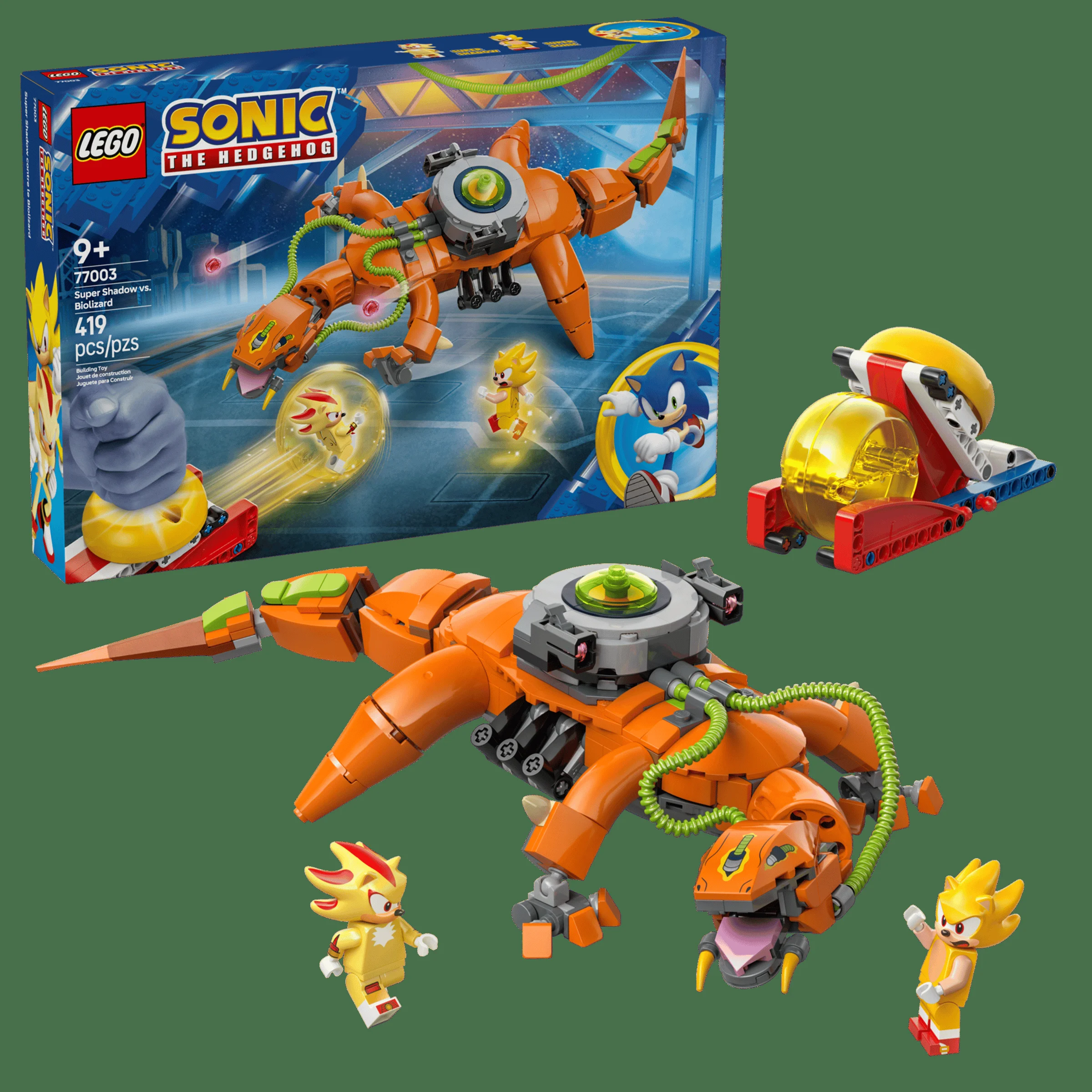 Imagine cu setul LEGO 77003, „Super Shadow vs. Biolizard”, cu modelul și cutia. Tot conține și minifigurinele.