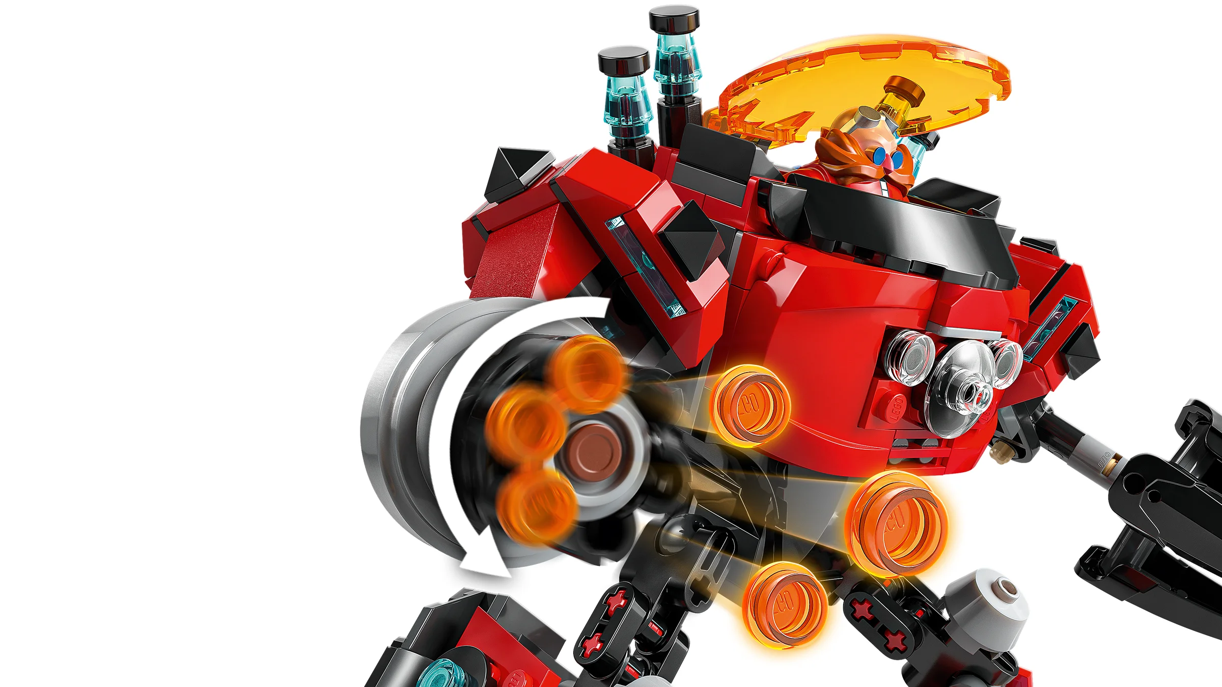 Prim-plan cu Egg Crusher Mech, cu Dr. Eggman înăuntru, arătând detaliile și funcțiile.