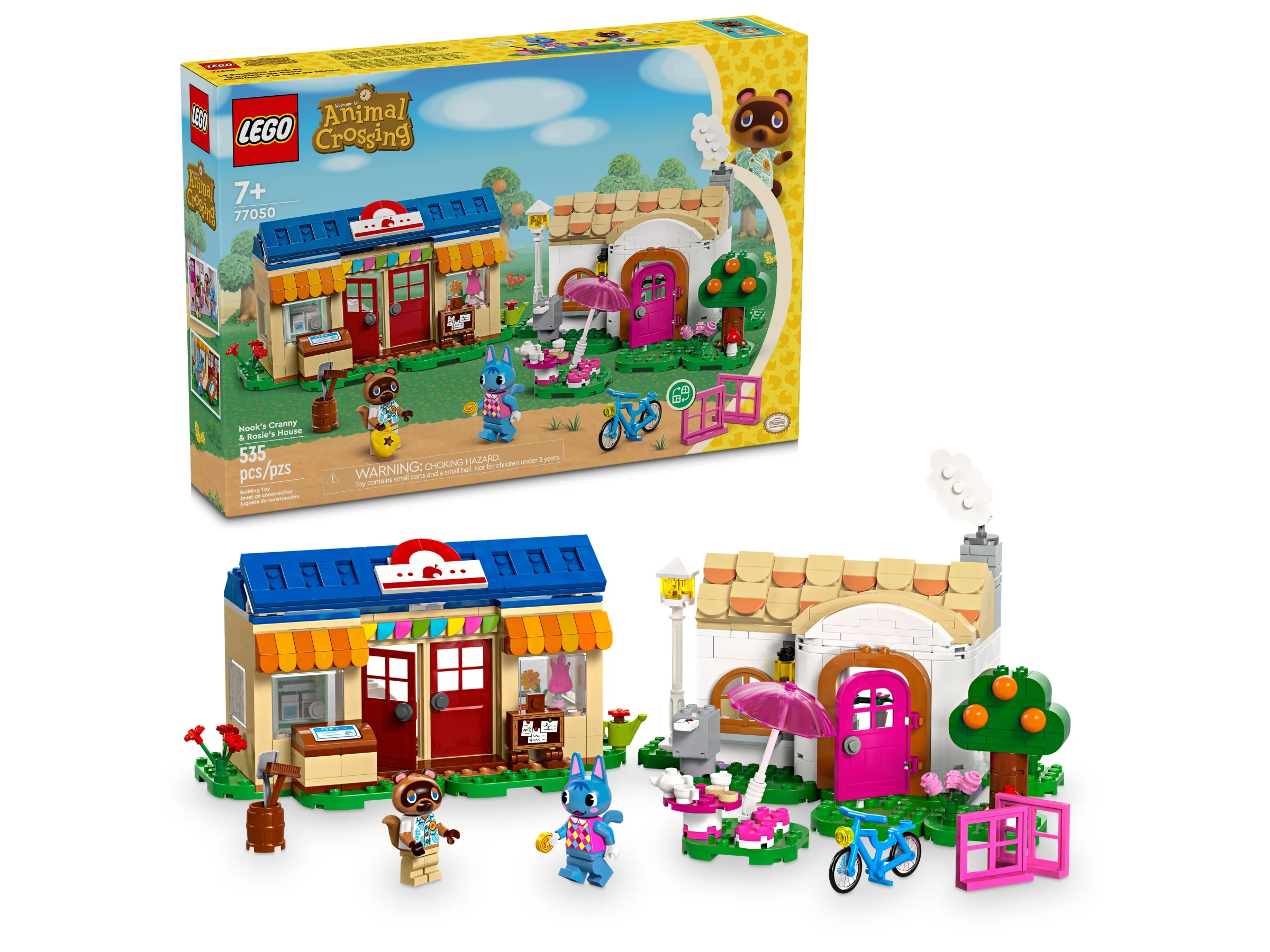 Setul LEGO Animal Crossing 77050 include magazinul lui Nook și casa lui Rosie.