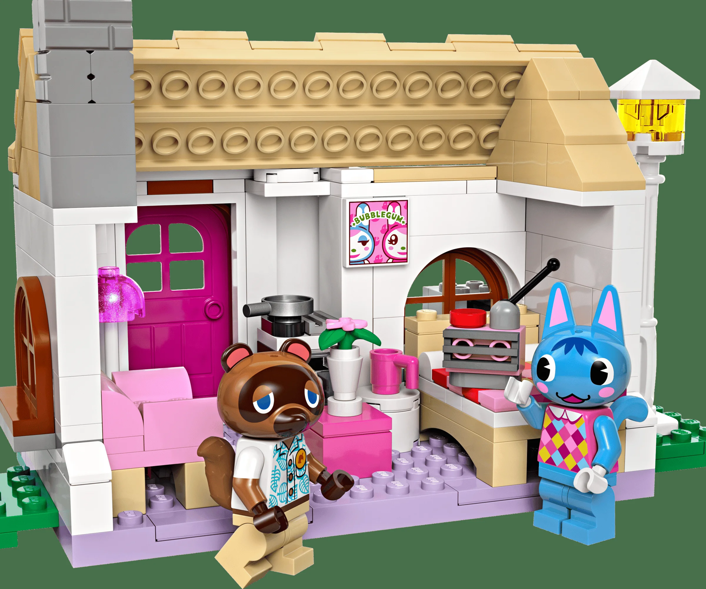 Imagine cu setul LEGO Animal Crossing: Nook's Cranny și casa lui Rosie. Conține minifigurinele Tom Nook și Rosie.