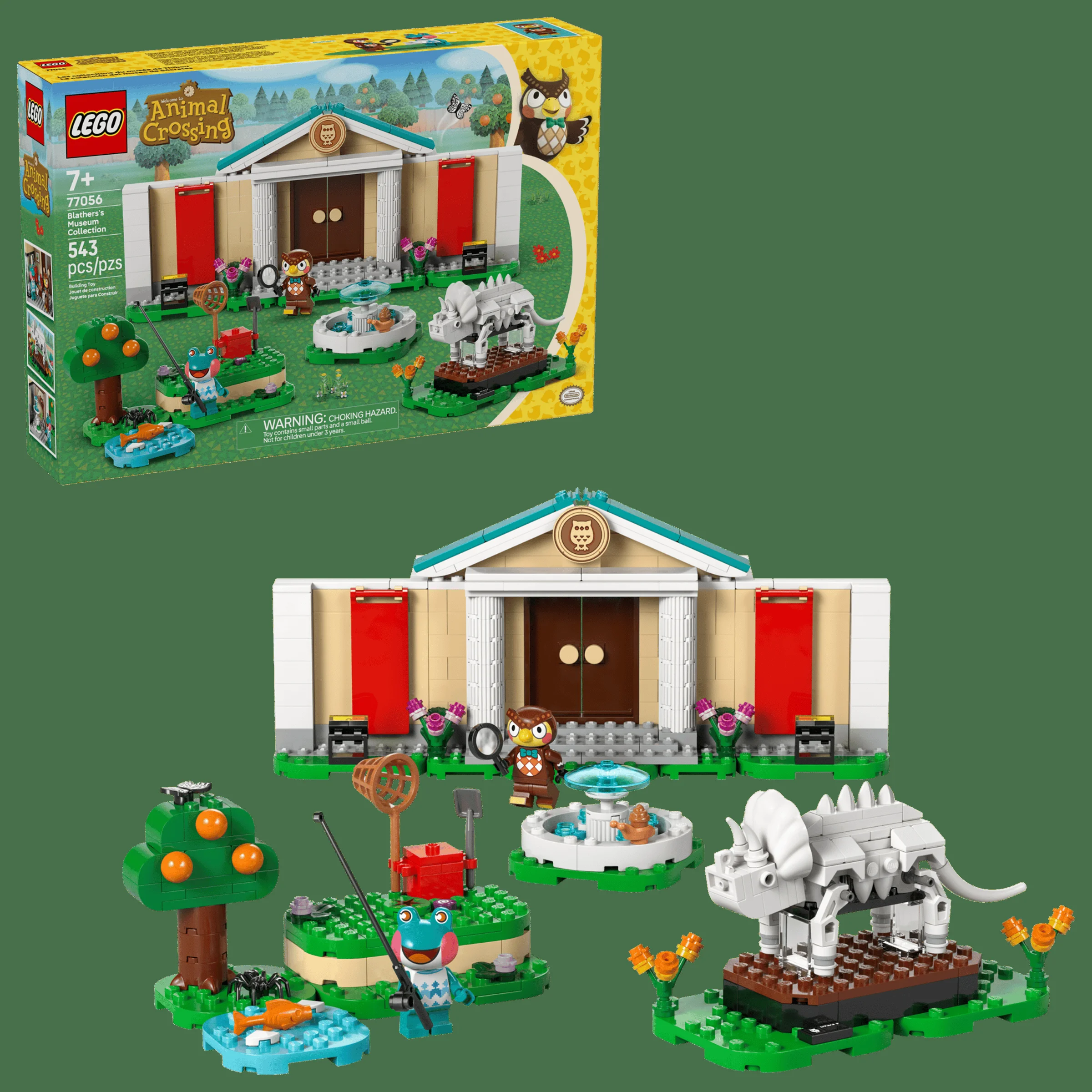 Imagine cu setul LEGO Animal Crossing Muzeul lui Blathers, cu muzeul și figurinele.