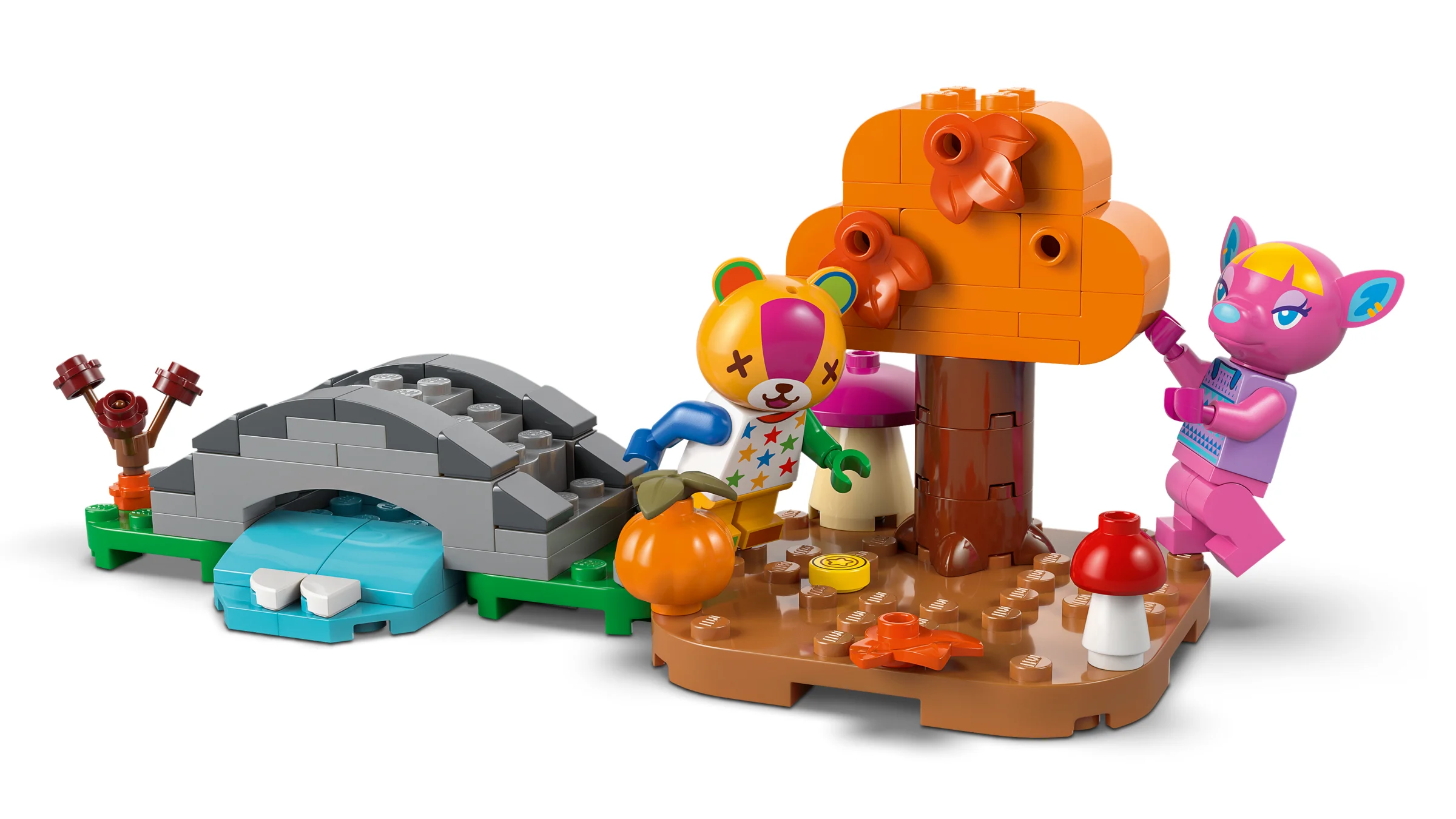 Imagine cu scena de toamnă LEGO Animal Crossing, viu colorată și detaliată.