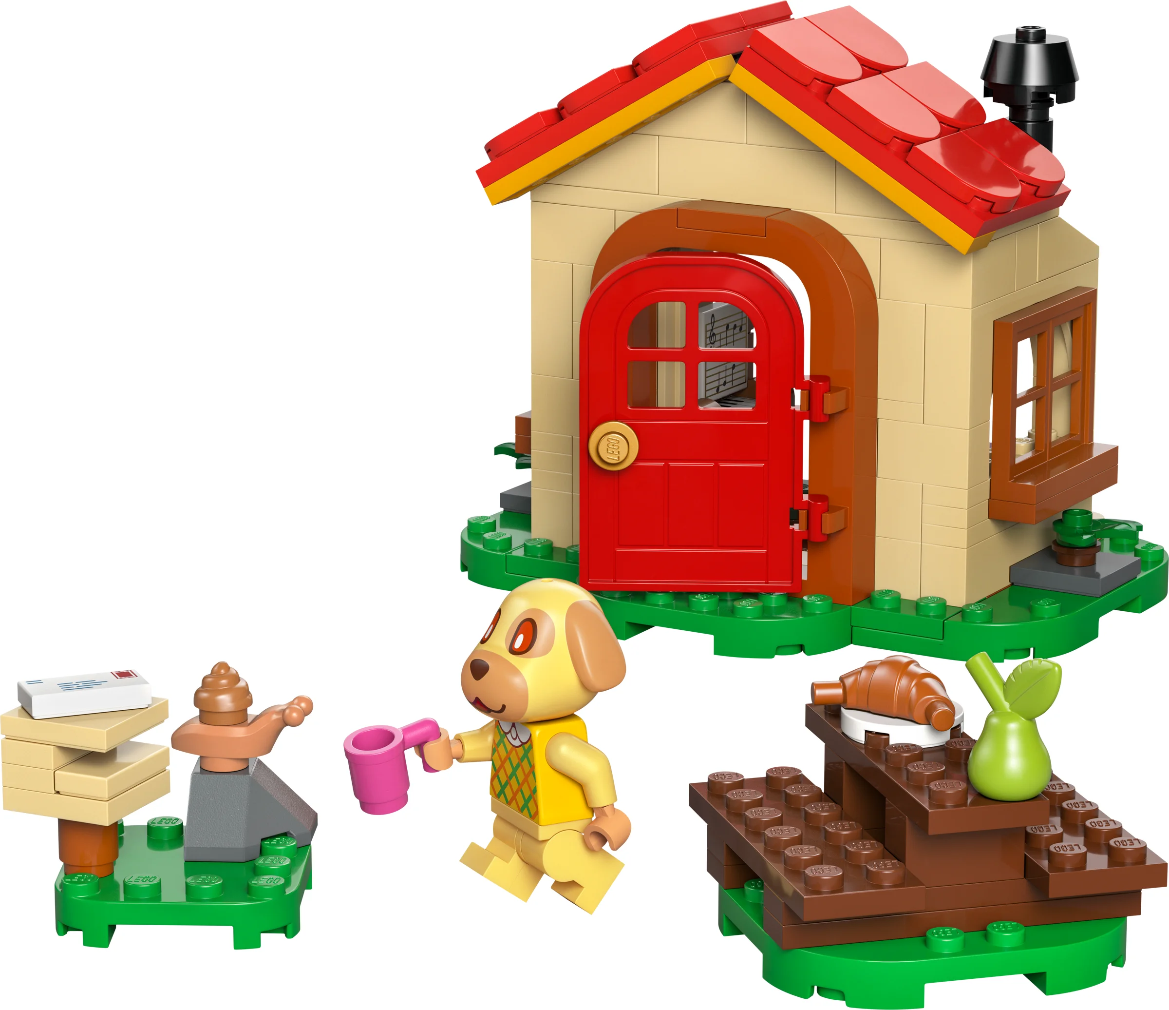 Imagine cu setul LEGO Animal Crossing 77058, „Casa confortabilă a lui Goldie”.
