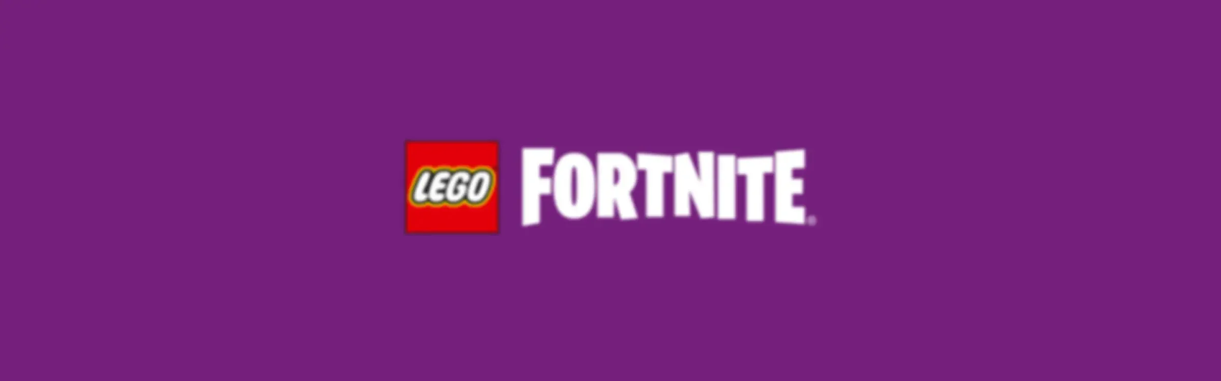 Sigla LEGO Fortnite pe un fundal mov vibrant. Promovare set nou.