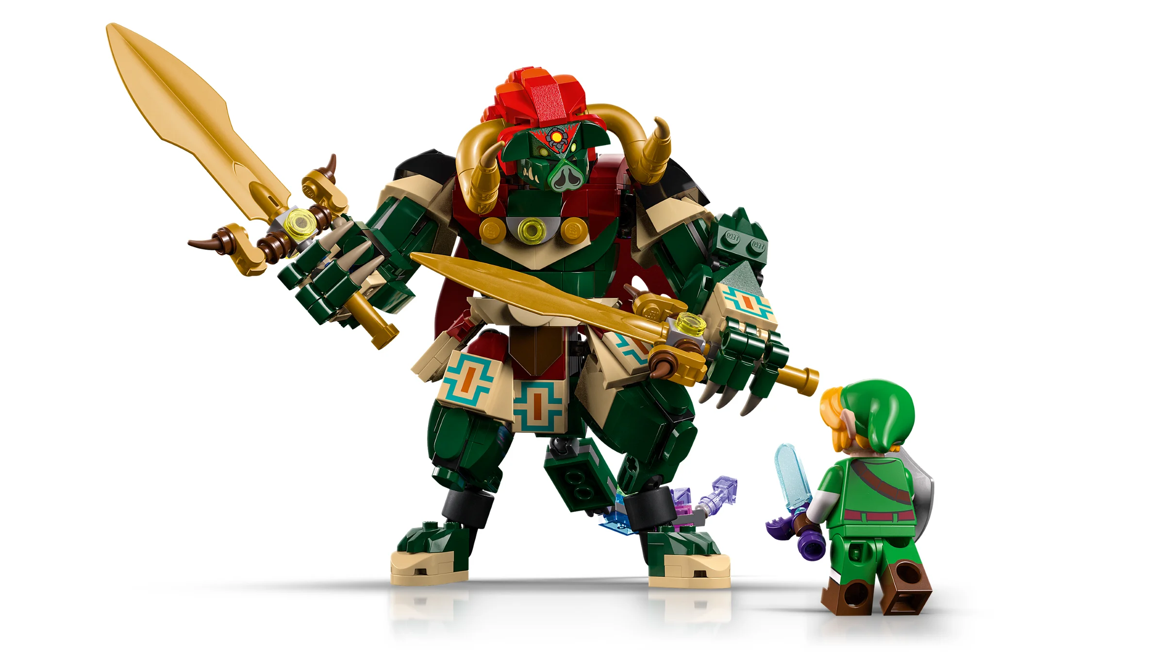 Lupta finală din Zelda: Ganondorf și Link, construiți din LEGO.