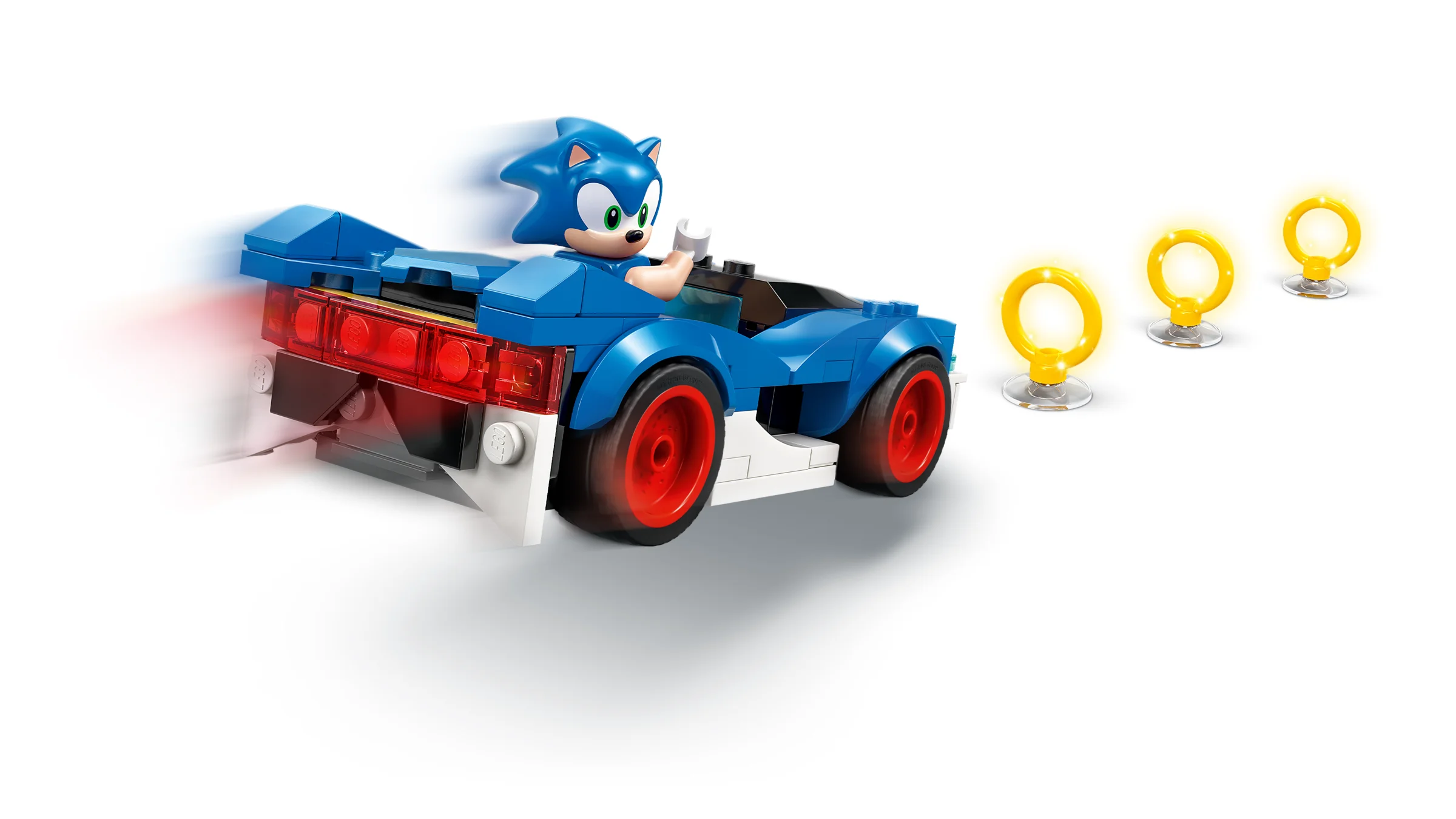 Sonic conduce mașina albastră rapidă, colectând inele aurii. Viteză amețitoare!