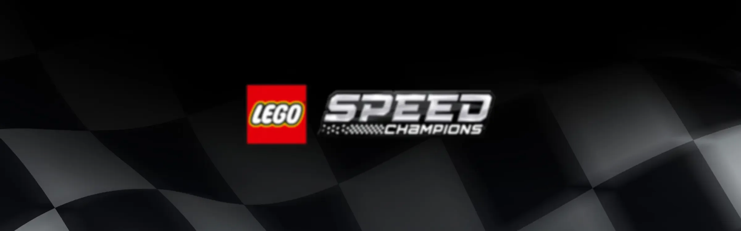 Logo-ul LEGO Speed Champions pe un fundal în stil de cursă.
