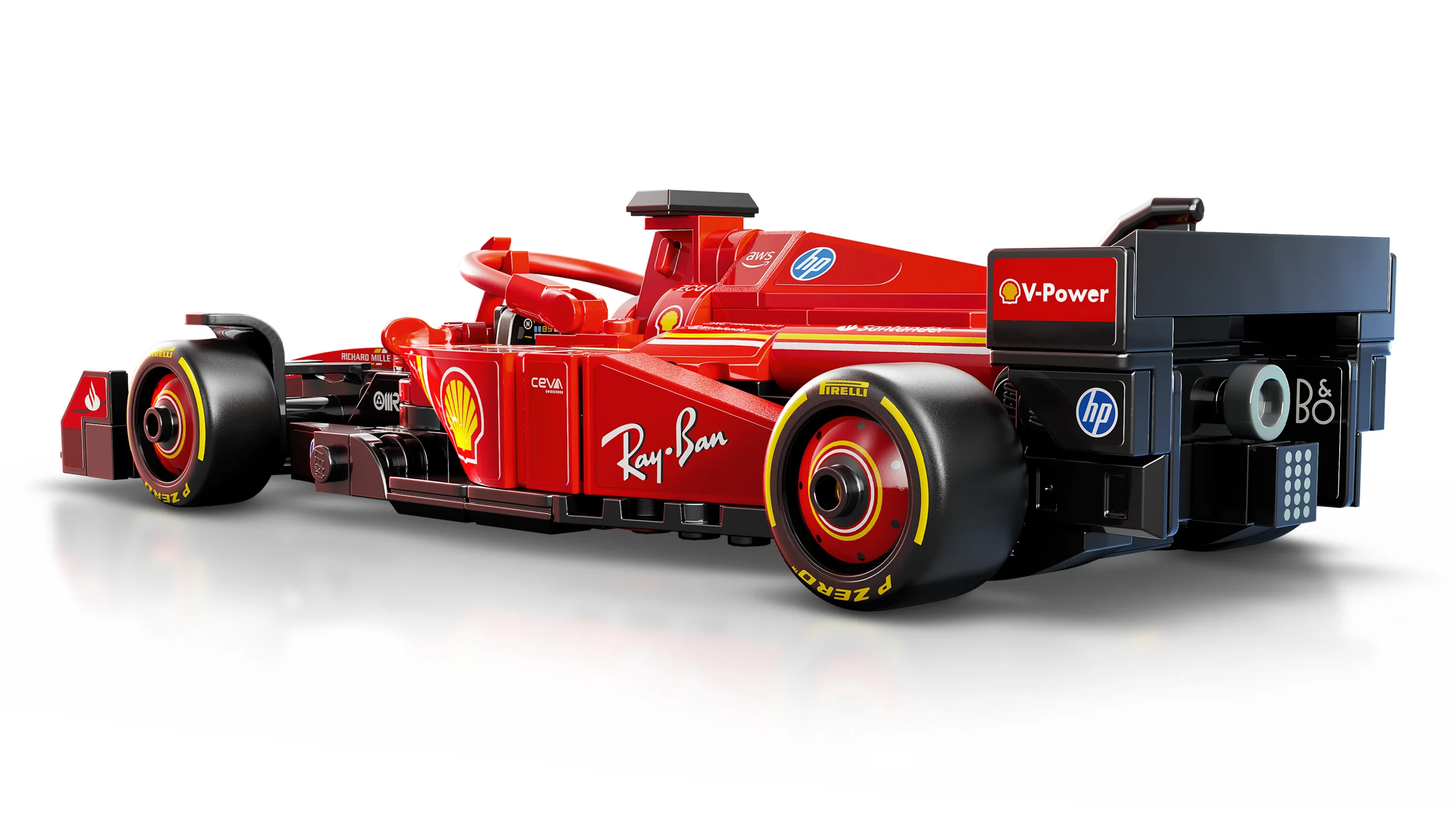 Modelul Ferrari SF-24 LEGO Speed Champions, o replică detaliată și roșie a mașinii de curse.