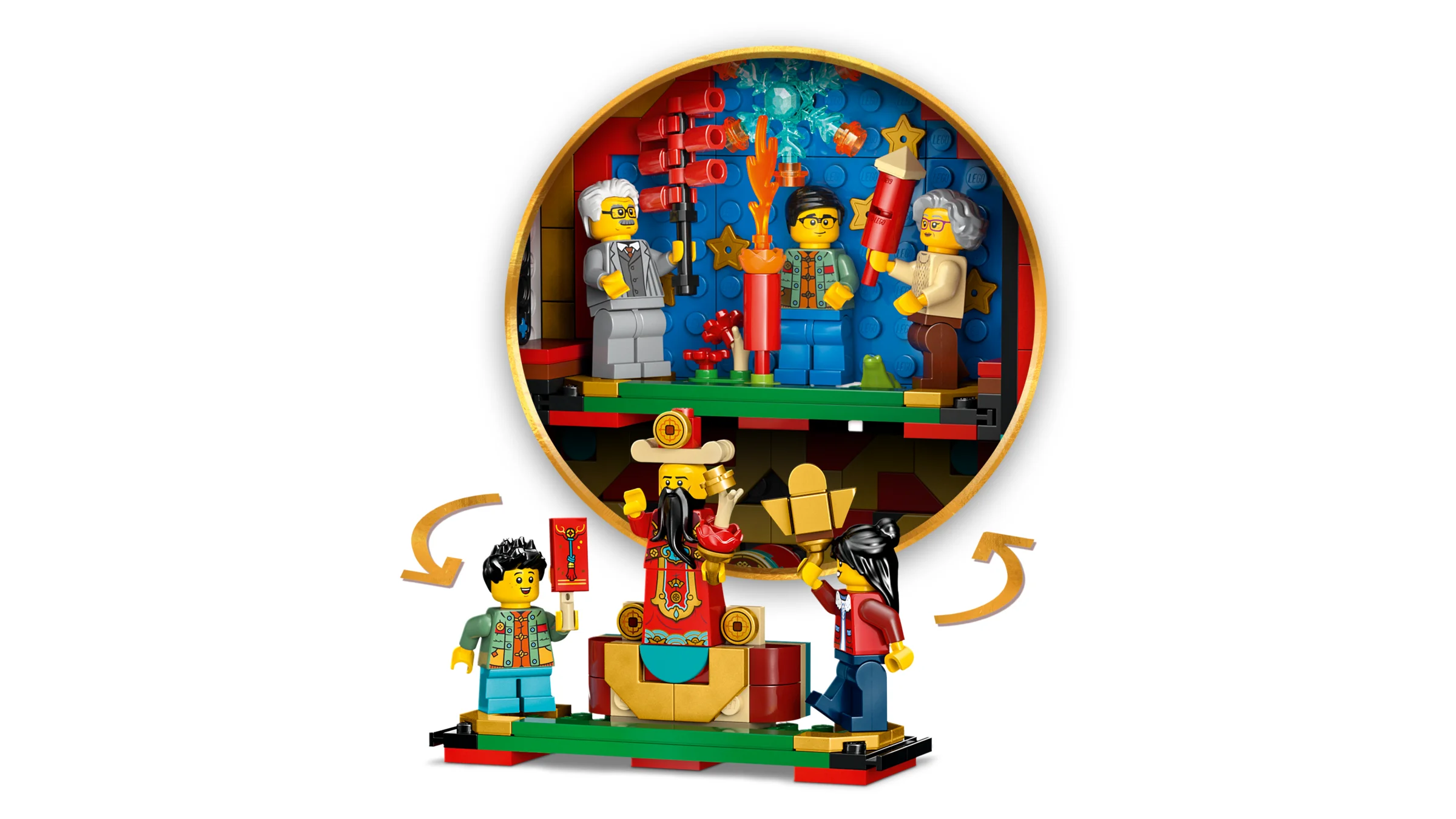 Setul LEGO 80118 Fortune Firecracker prezintă o scenă festivă chineză.