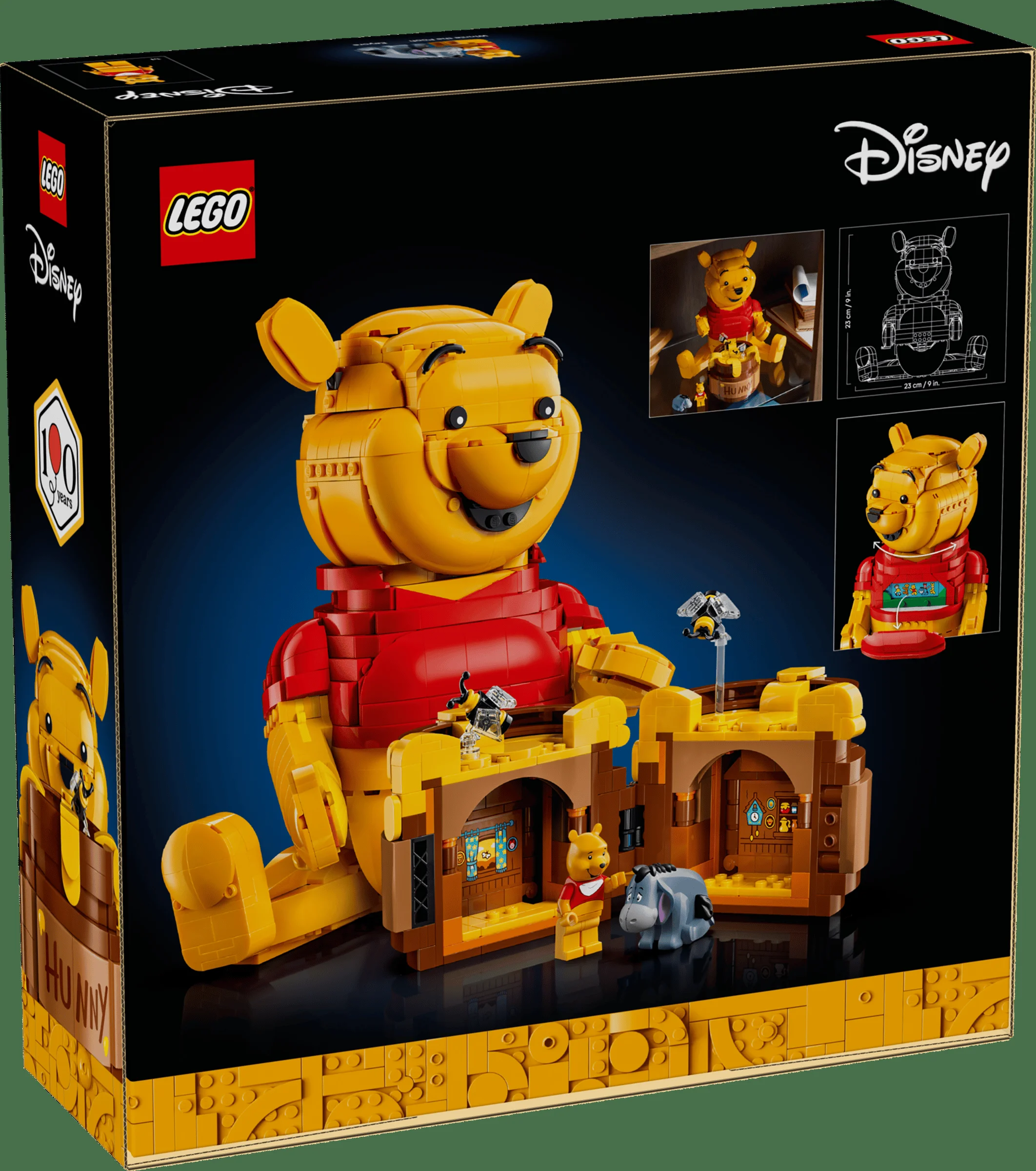 Cutia LEGO Winnie the Pooh, cu modelul finalizat și minifigurinele incluse.