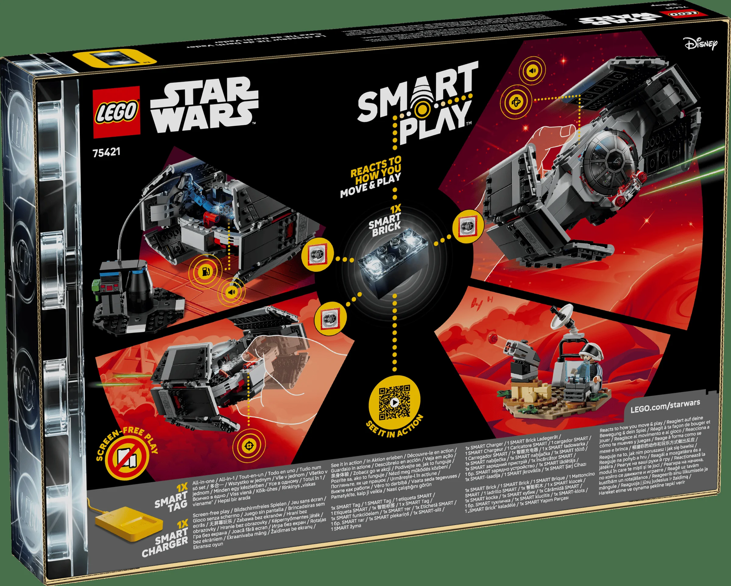 Cutia LEGO Star Wars 75421, cu TIE Fighter-ul lui Darth Vader și funcții inteligente.