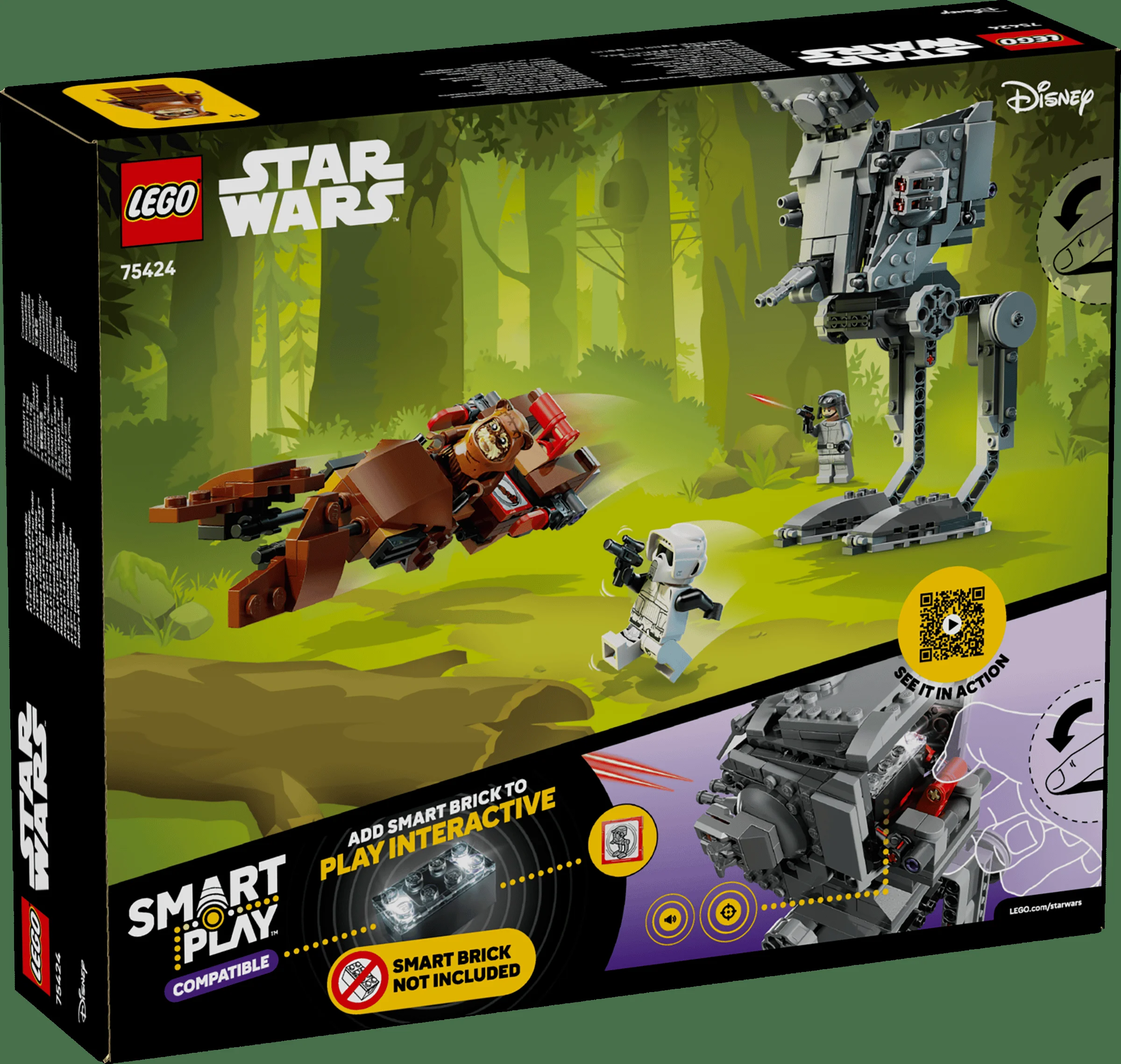 Cutie LEGO Star Wars 75424, atac AT-ST pe Endor. Include minifigurine și elemente interactive.