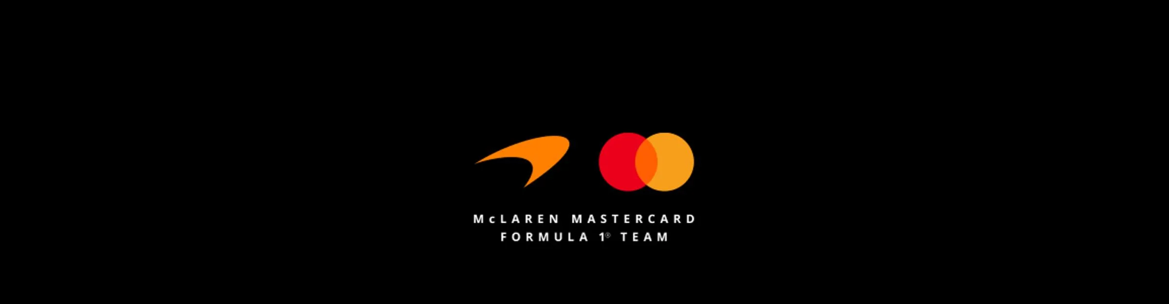 Logo-urile McLaren și Mastercard pentru echipa de Formula 1. Design minimalist, fundal negru.