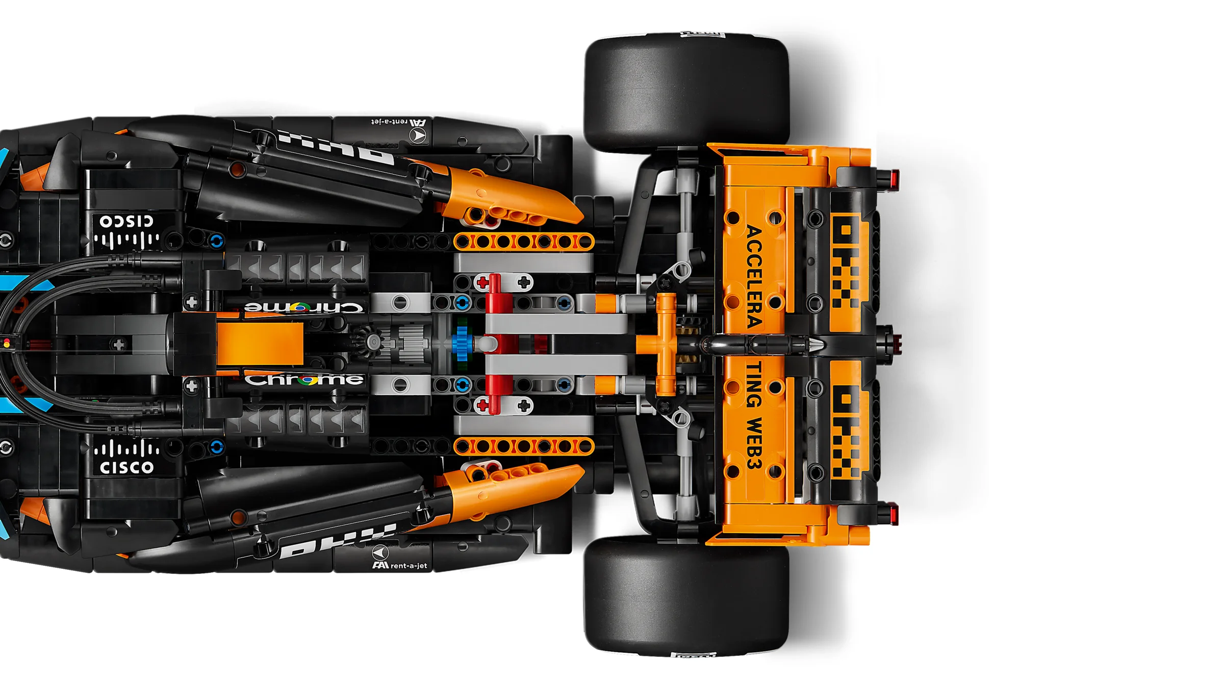 Vedere de sus detaliată a modelului McLaren F1 Team MCL39, ce prezintă detaliile tehnice.