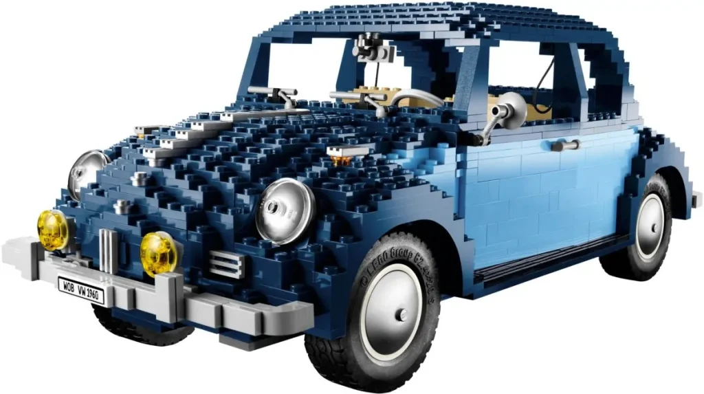 Setul LEGO 10187 Volkswagen Beetle, o replică detaliată a emblematicei mașini broscuța de culoare albastră