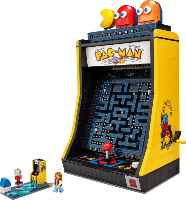 Setul LEGO 10323 PAC-MAN Arcade, replică detaliată a unui aparat de jocuri video retro clasic.