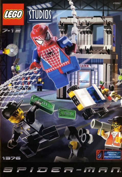 Setul LEGO 1376 Spider-Man Action Studio cu minifigurine regizor, cameraman și decor pentru filmări.