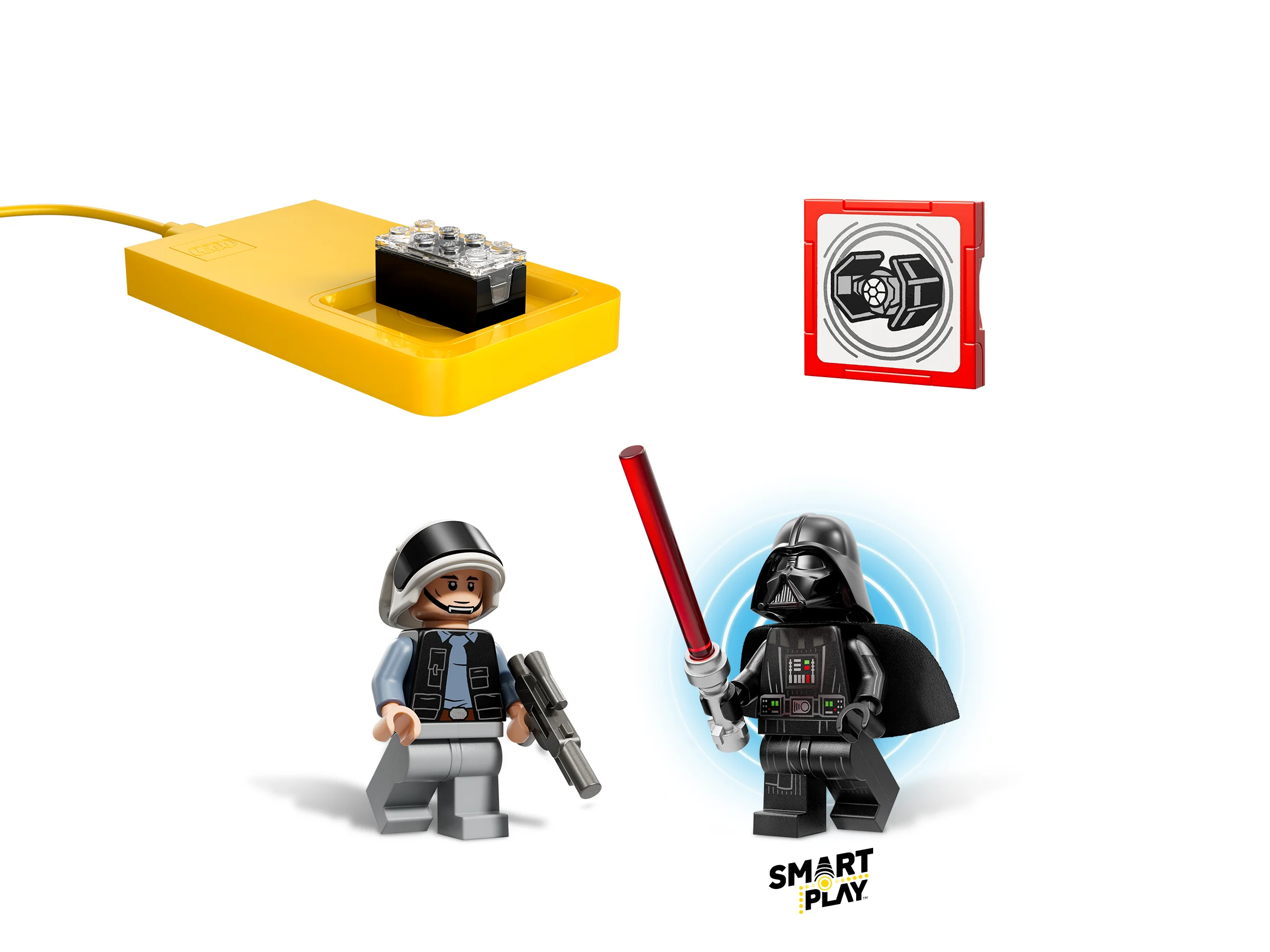 Prezentare minifigurine și Smart Play. Darth Vader cu sabie laser și pilotul. Accesorii și blocuri.