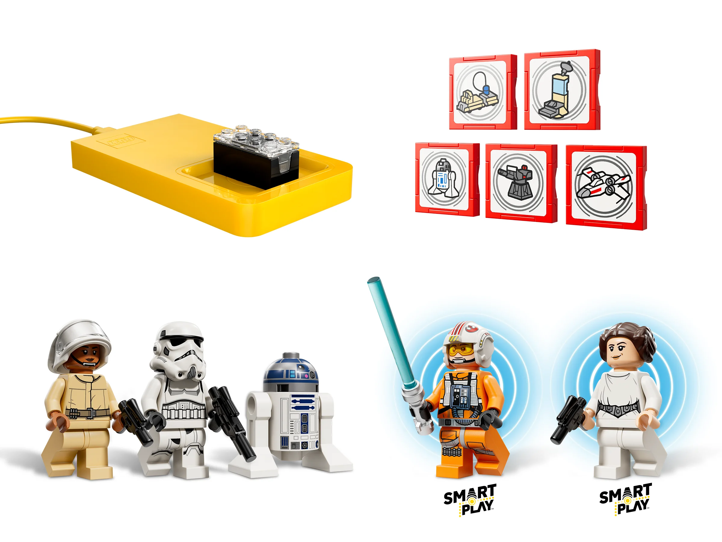 Prezentare detaliată a minifigurinelor și a elementelor interactive ale setului LEGO Star Wars.