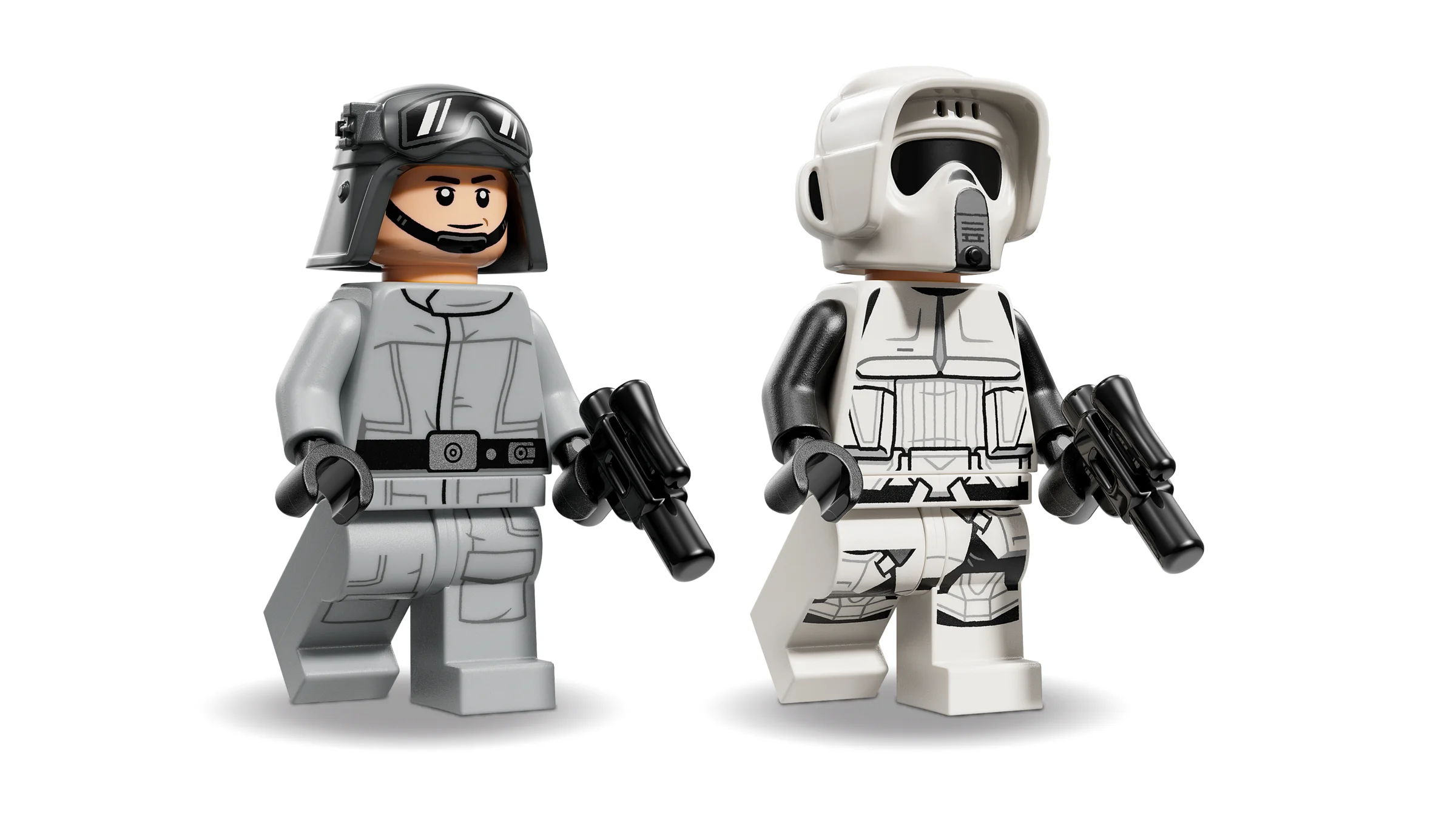 Imagine cu minifigurinele AT-ST Driver și Scout Trooper din setul LEGO 75324.